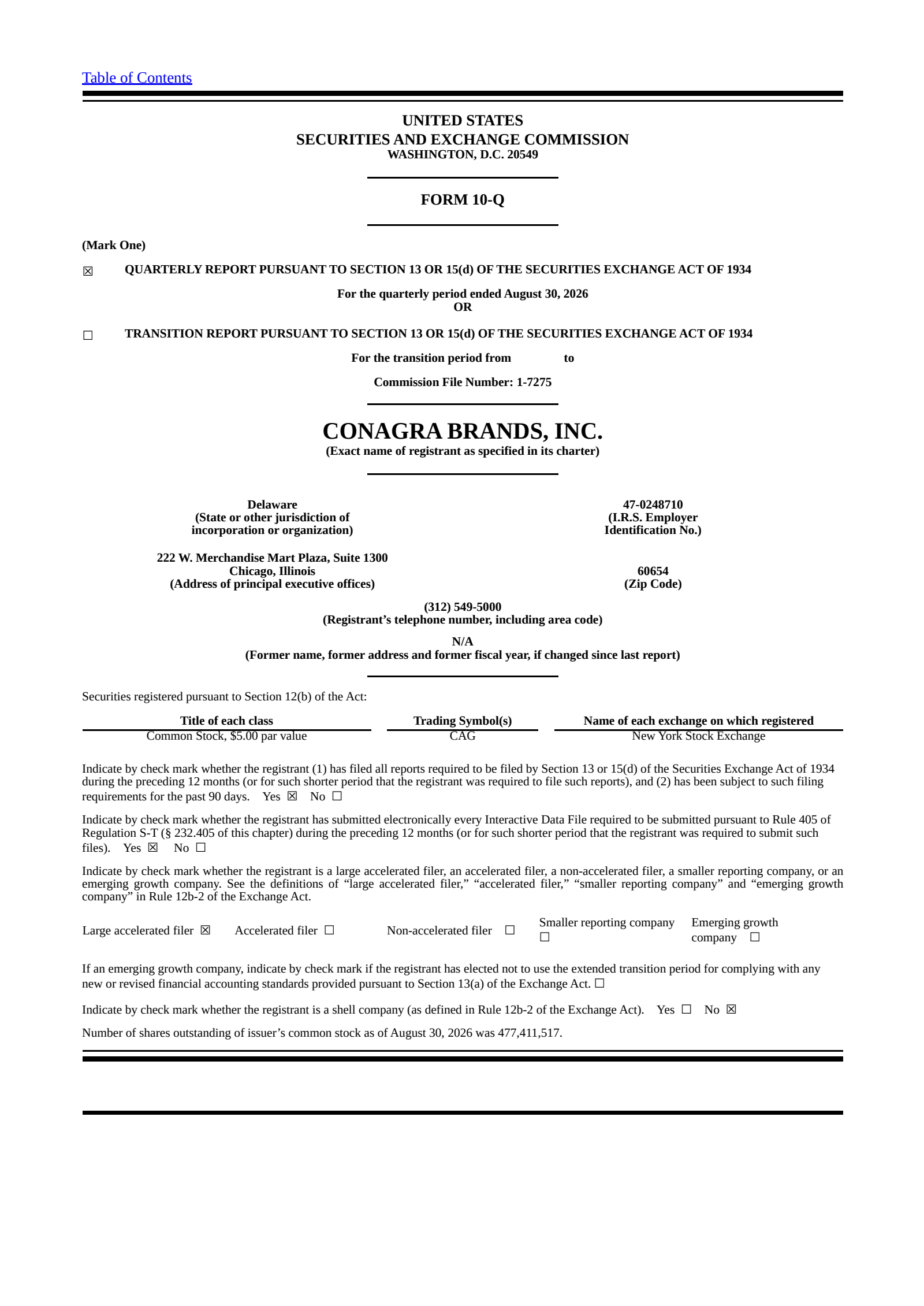 Conagra Brands' Q1 2027 Prepared Remarks Quarterly report