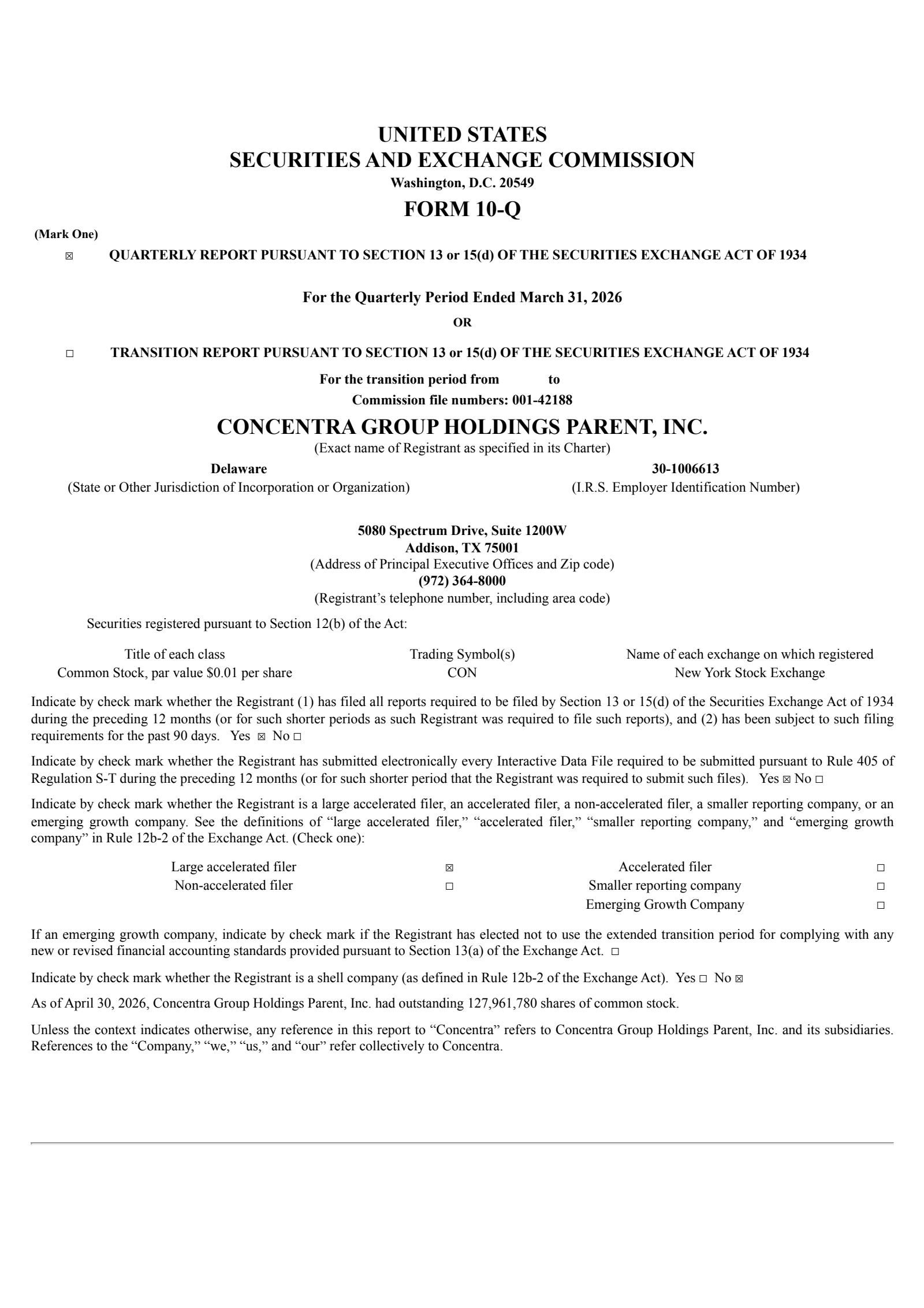 Concentra Group Holdings Parent's Q1 2026 Quarterly report