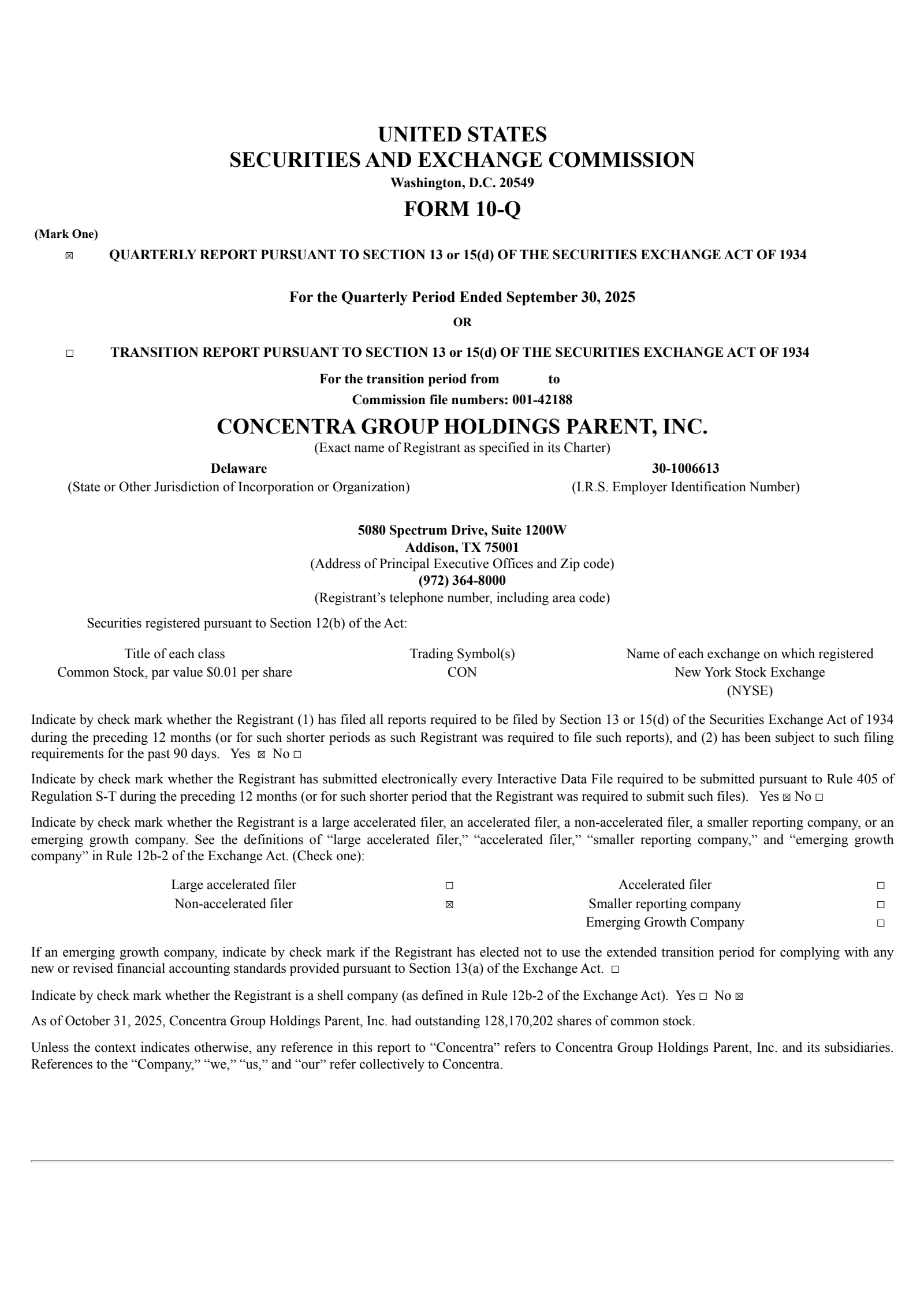 Concentra Group Holdings Parent's Q3 2025 Quarterly Report