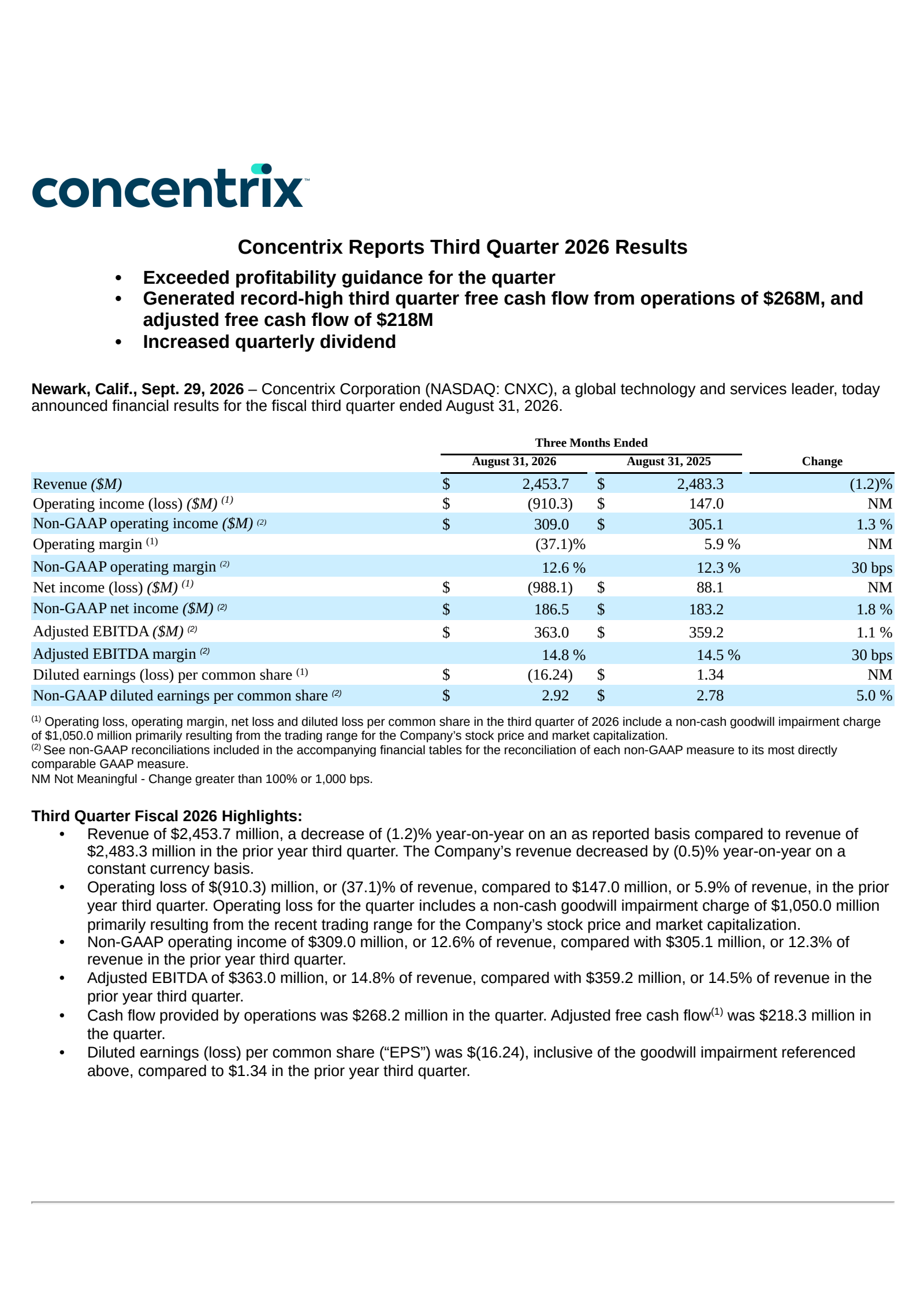 Concentrix's Q3 2026 Press Release