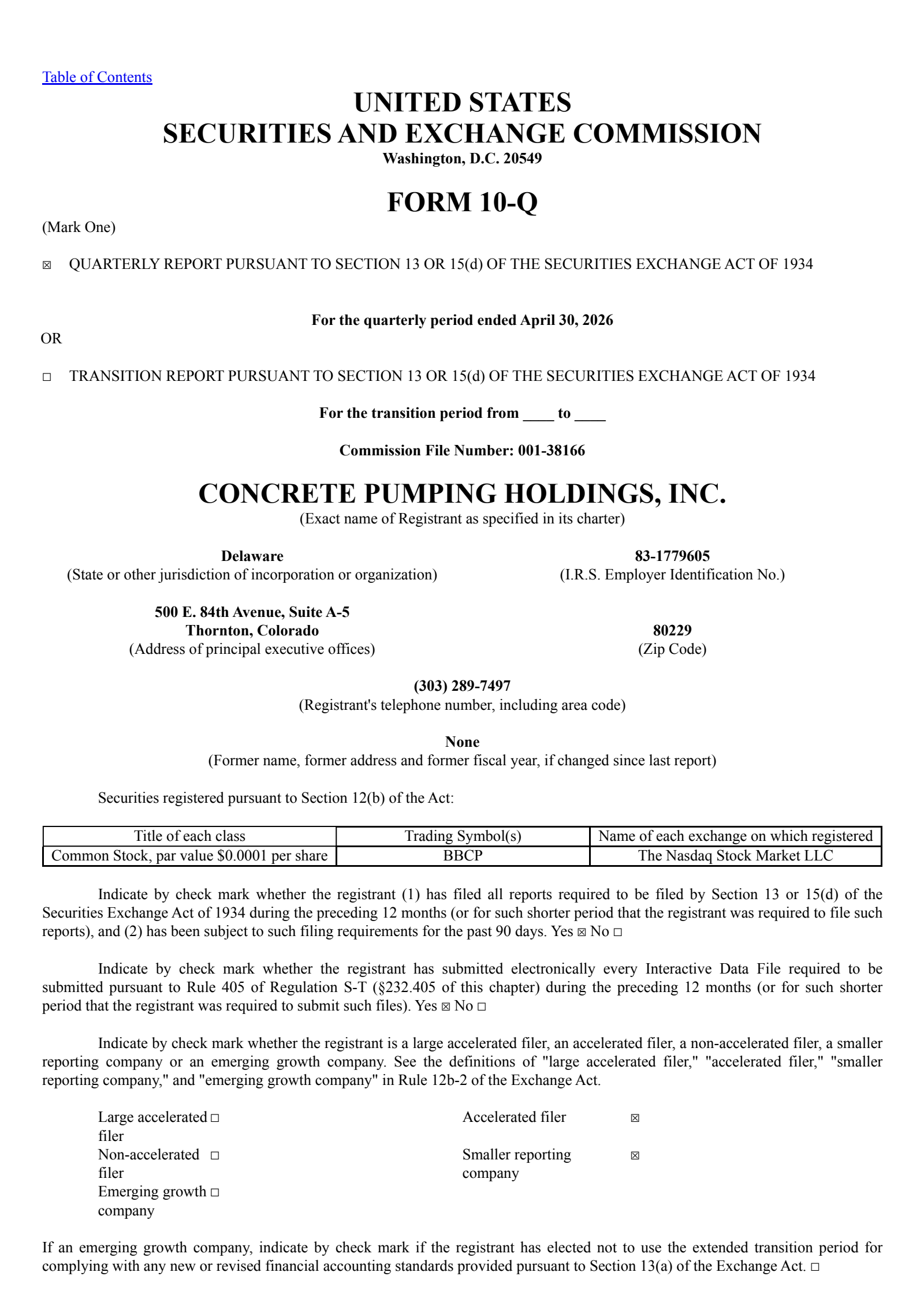 Concrete Pumping's Q2 2026 Quarterly report