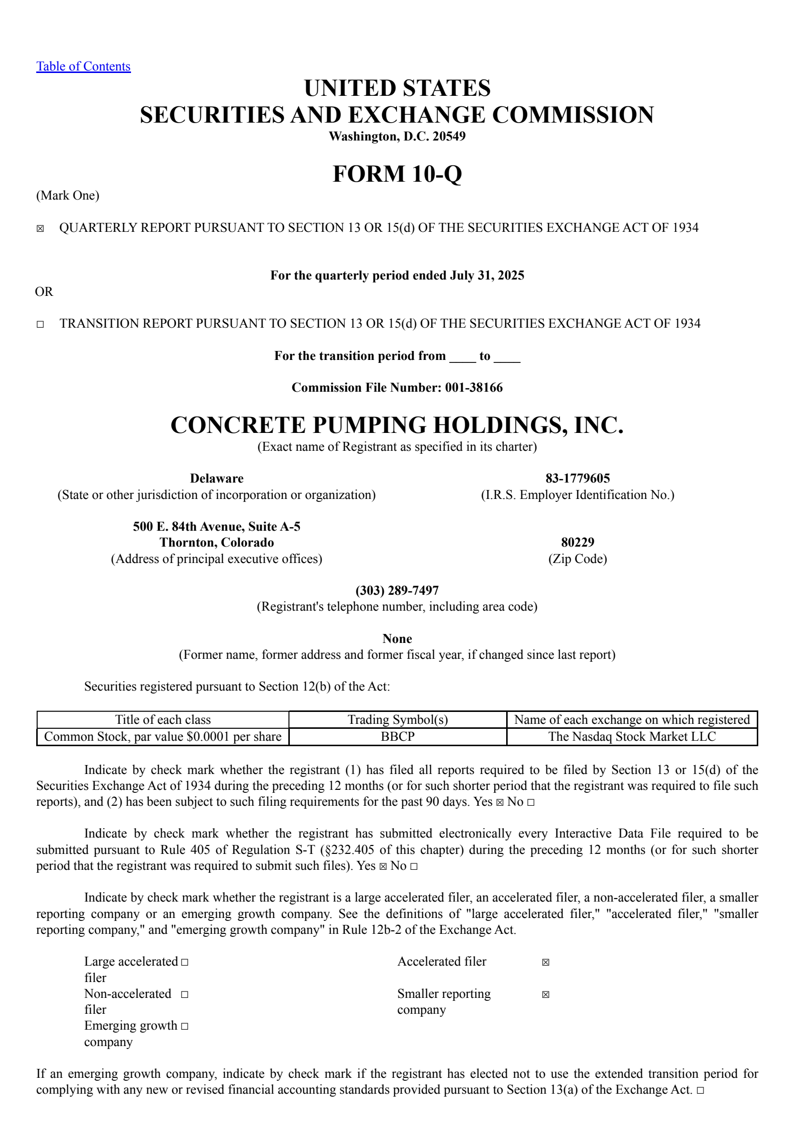 Concrete Pumping's Q3 2025 Quarterly report