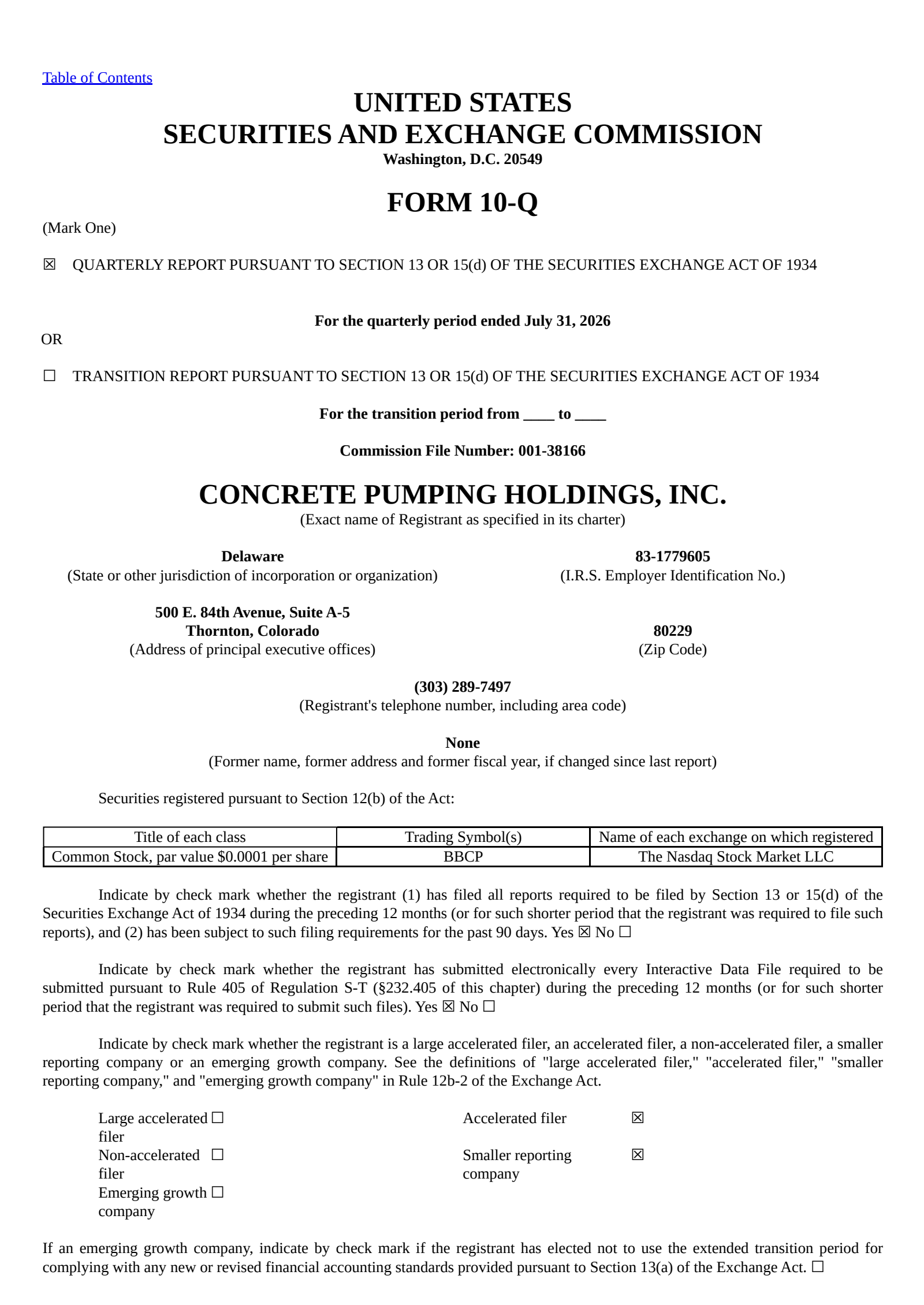 Concrete Pumping's Q3 2026 Quarterly report