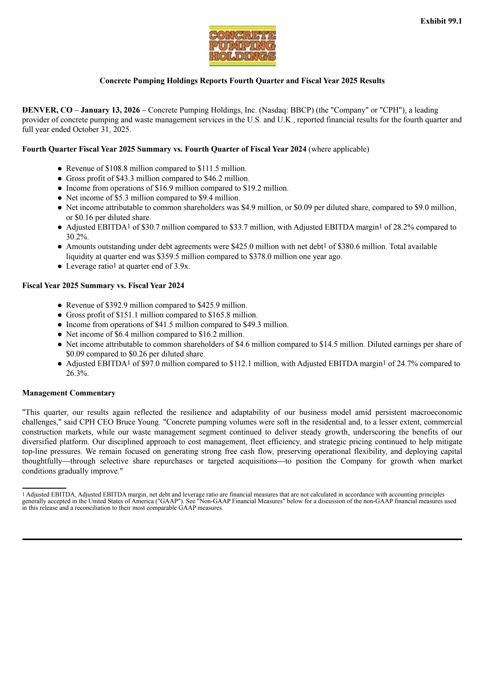 Concrete Pumping's Q4 2025 Press Release