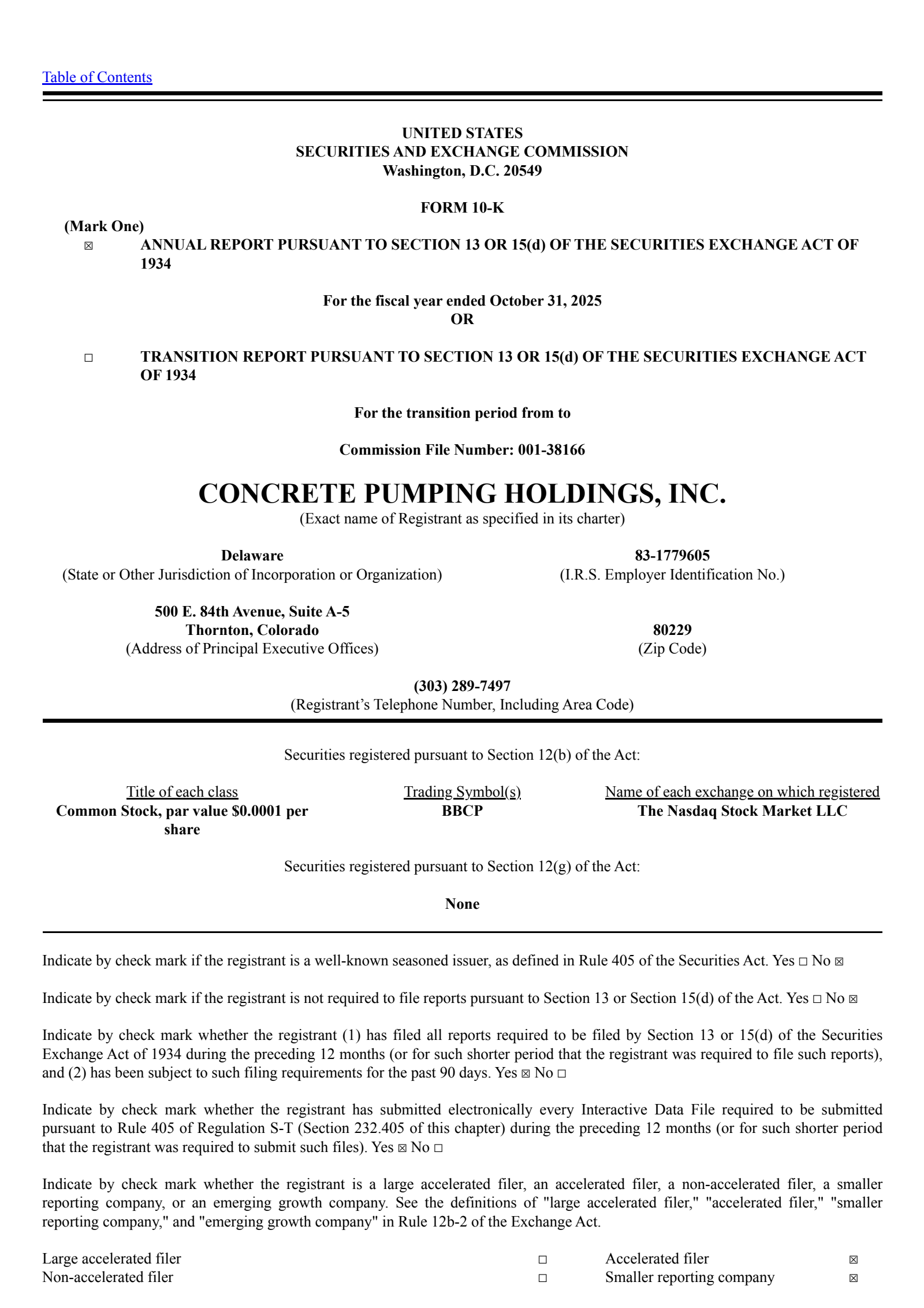 Concrete Pumping's Q4 2025 Annual report