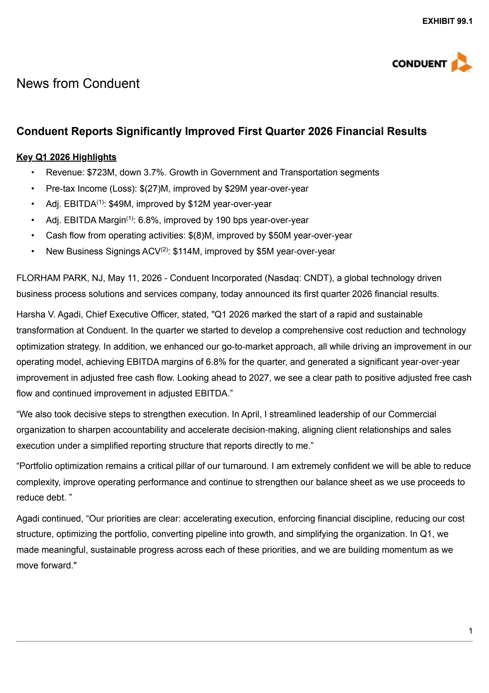 Conduent's Q1 2026 Press Release