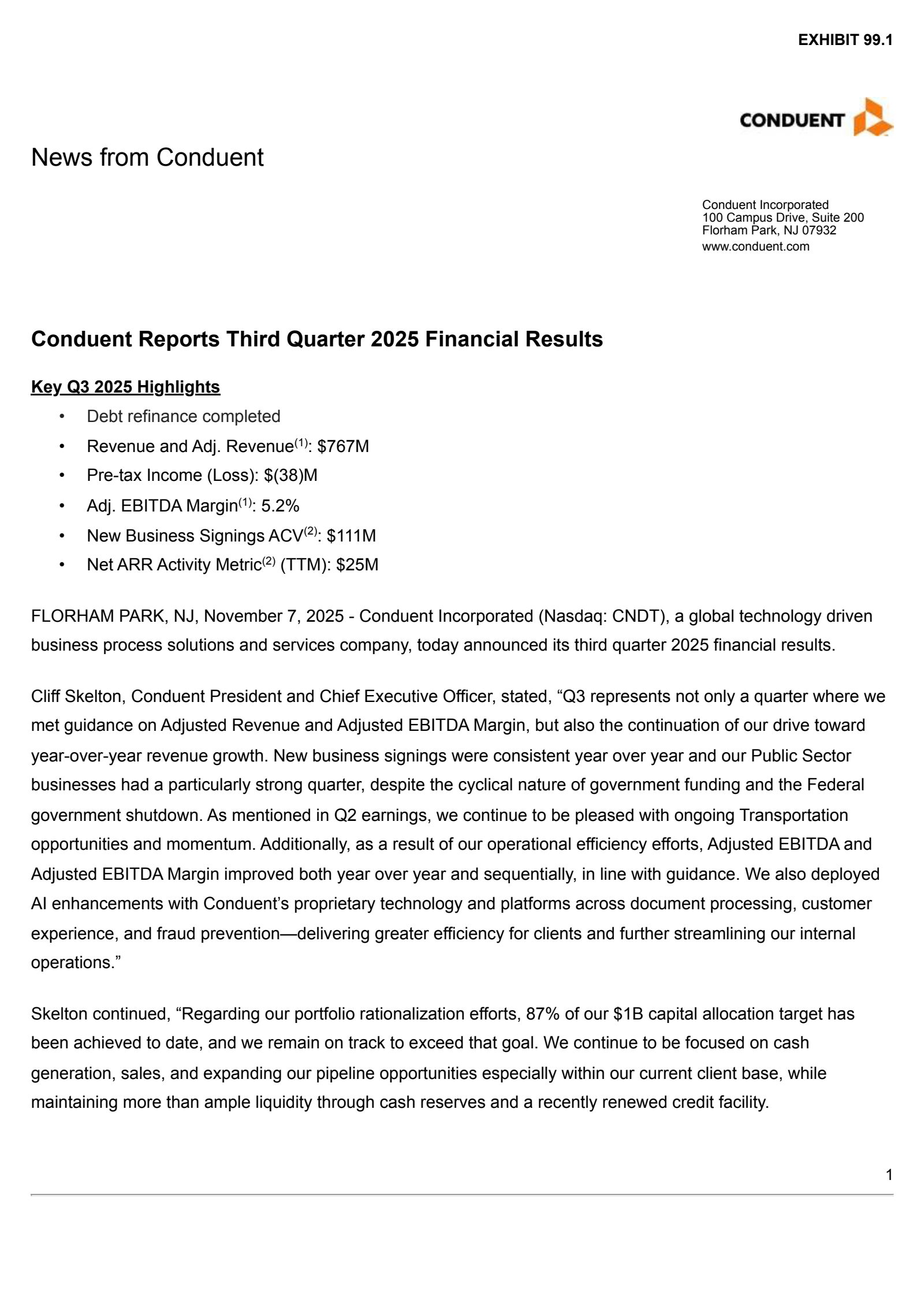 Conduent's Q3 2025 Earnings Release