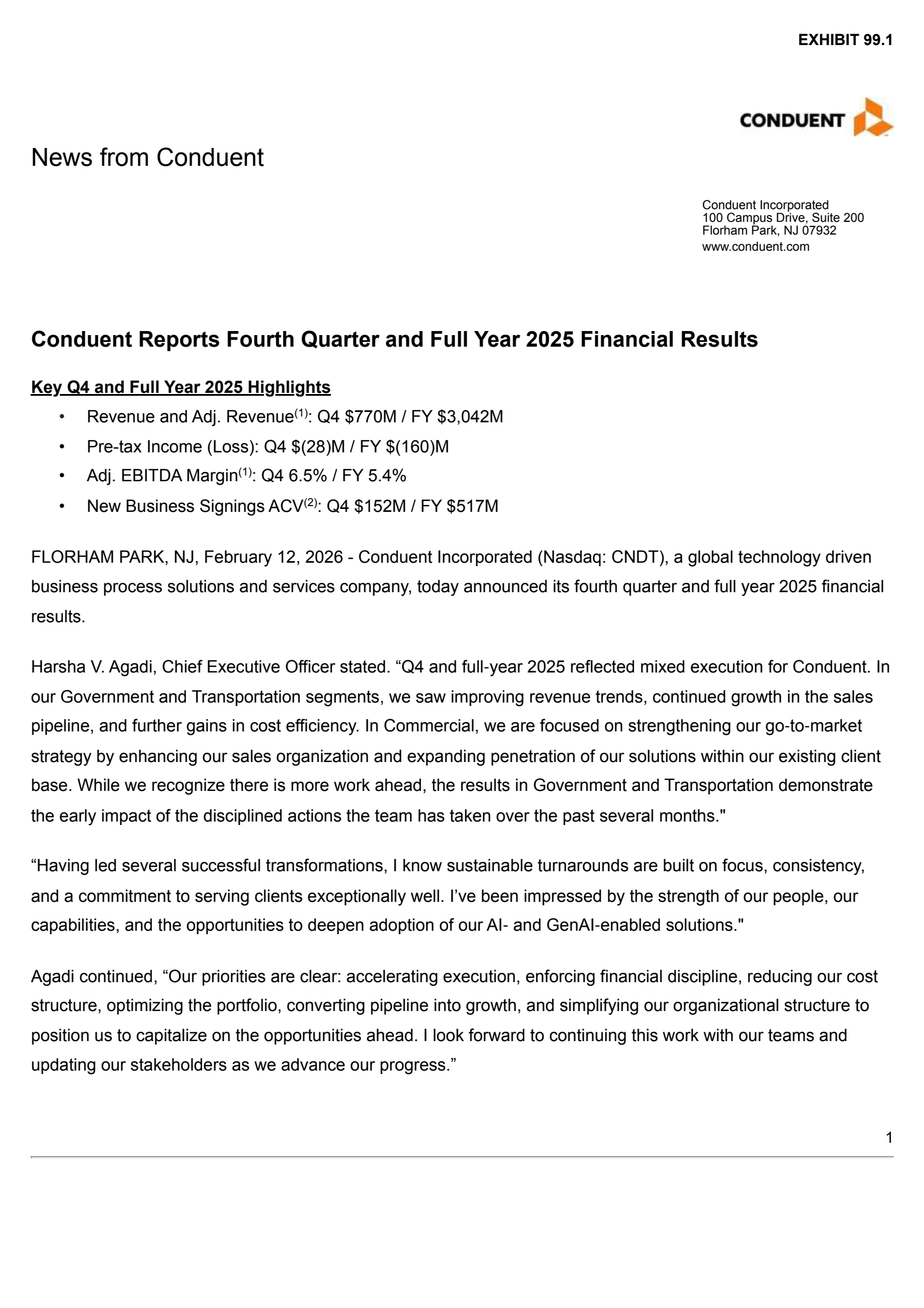 Conduent's Q4 2025 Press Release
