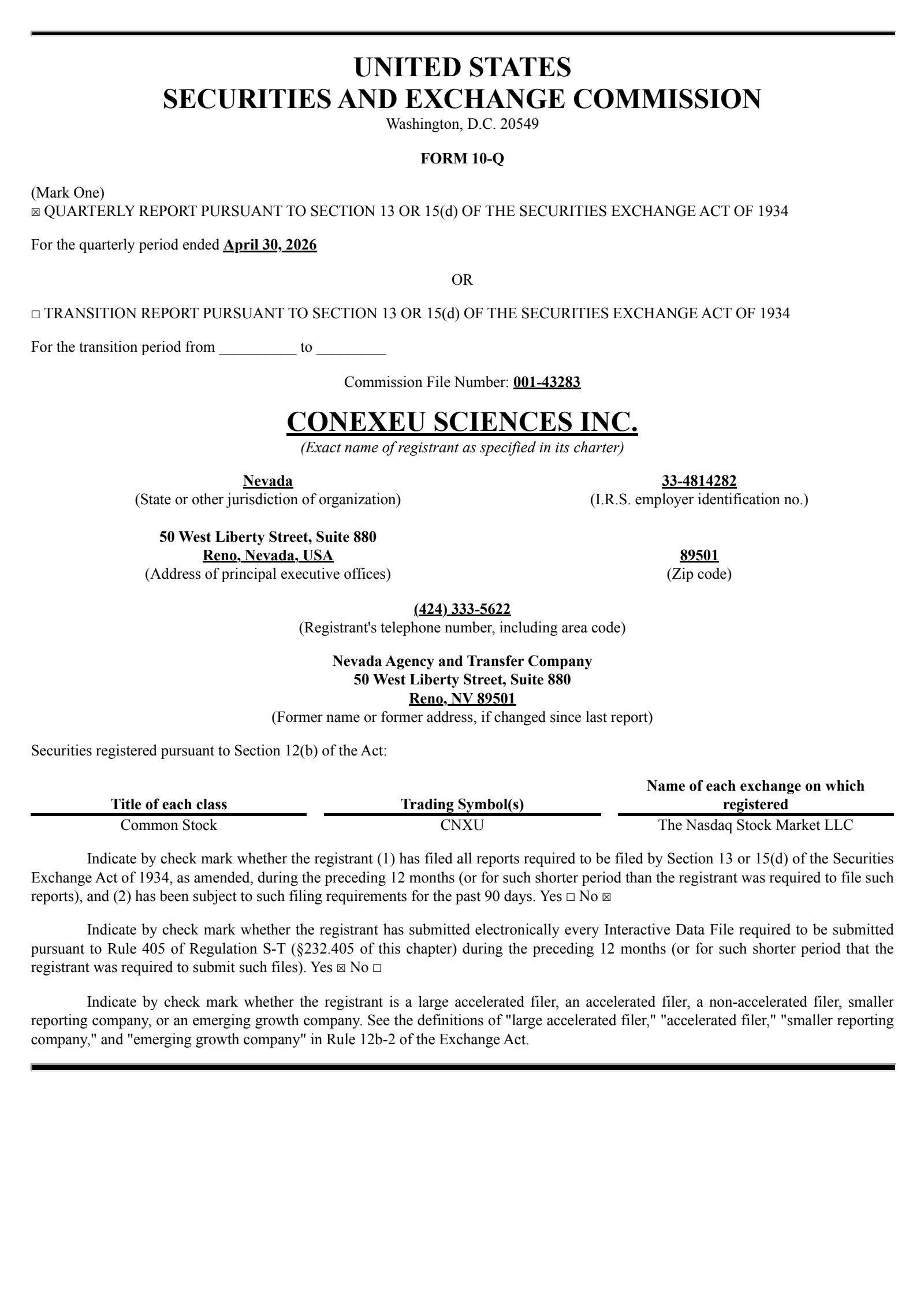 Conexeu Sciences' Q2 2026 Quarterly report