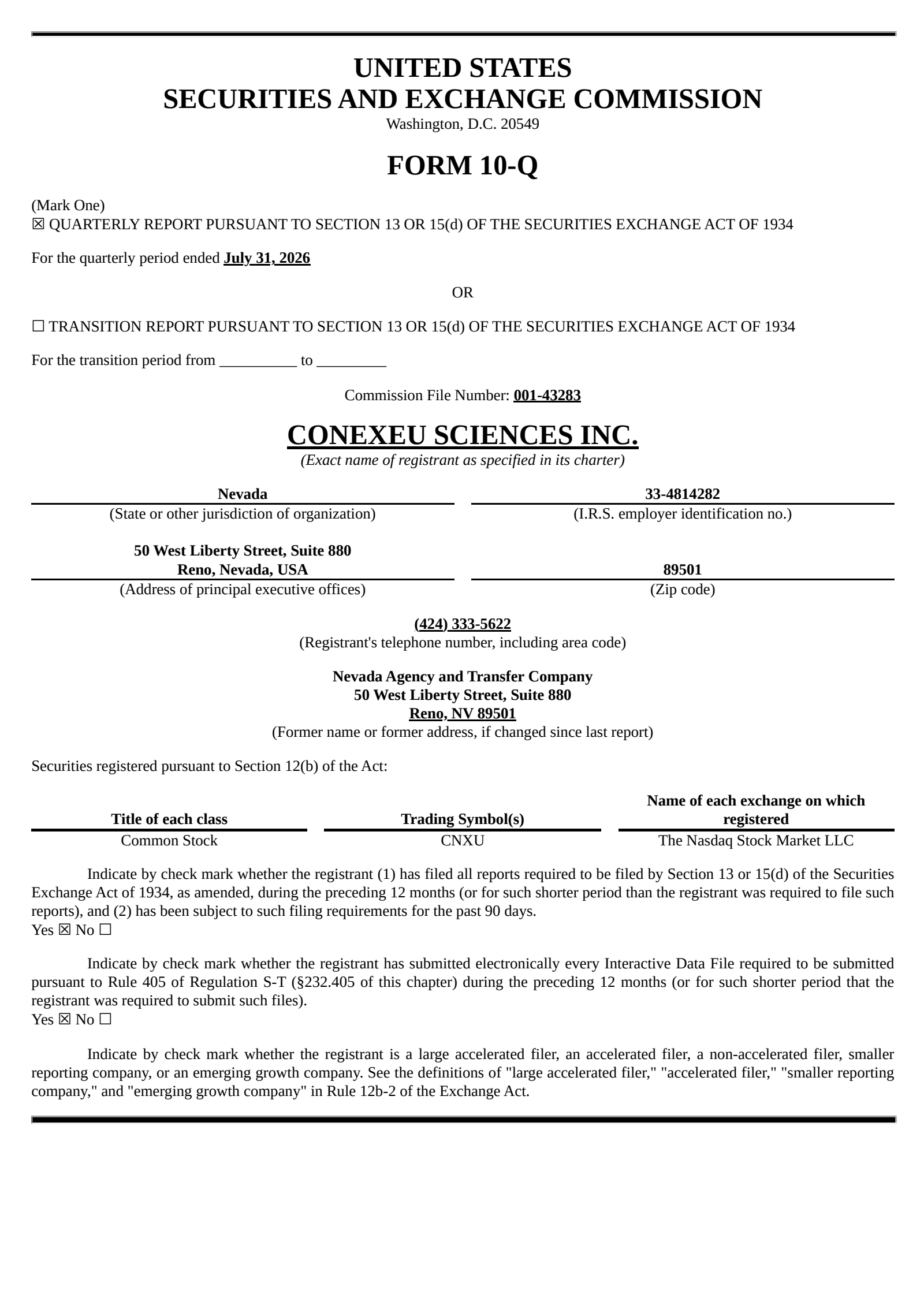 Conexeu Sciences' Q3 2026 Quarterly report