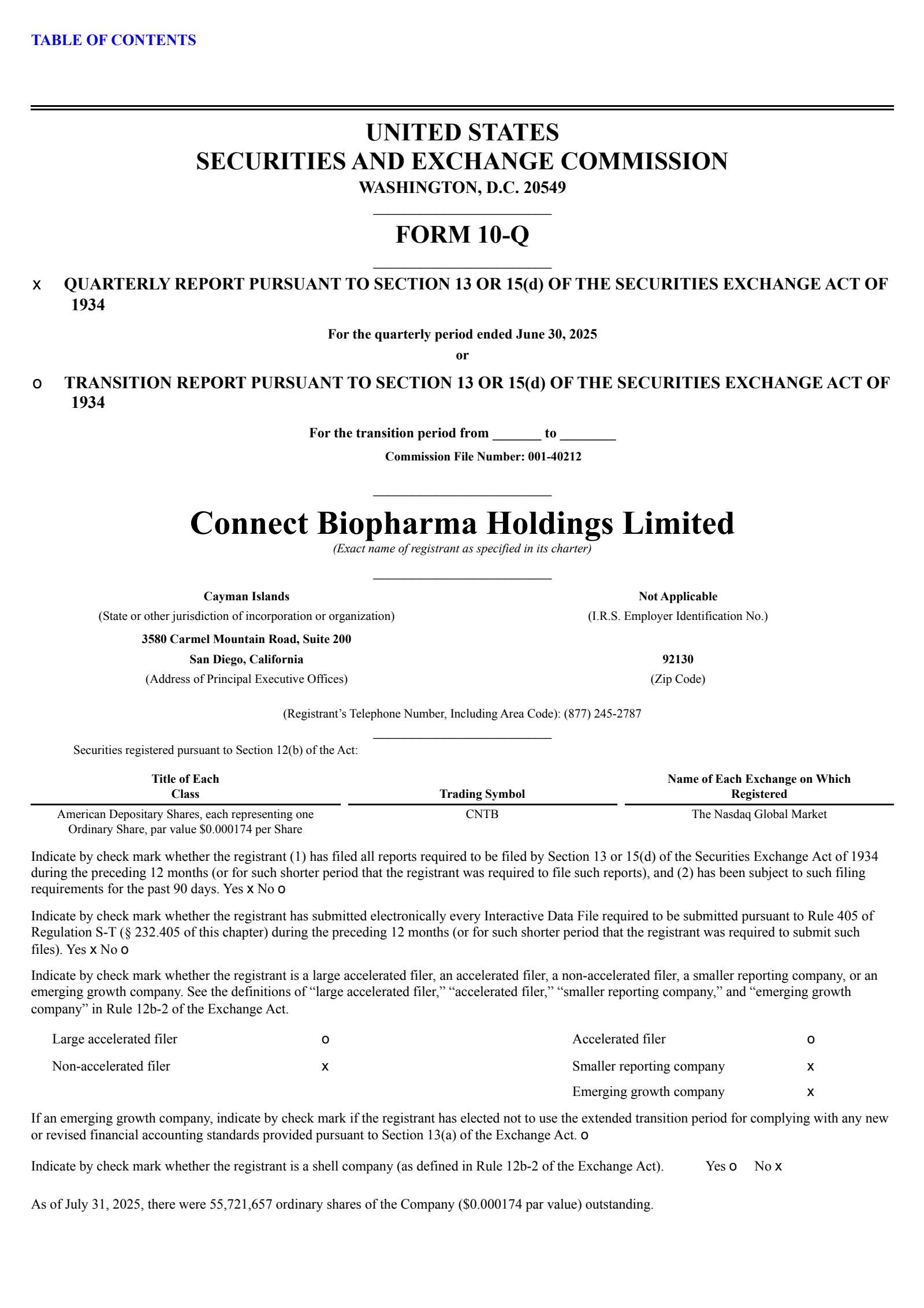 Connect Biopharma's H1 2025 Quarterly report