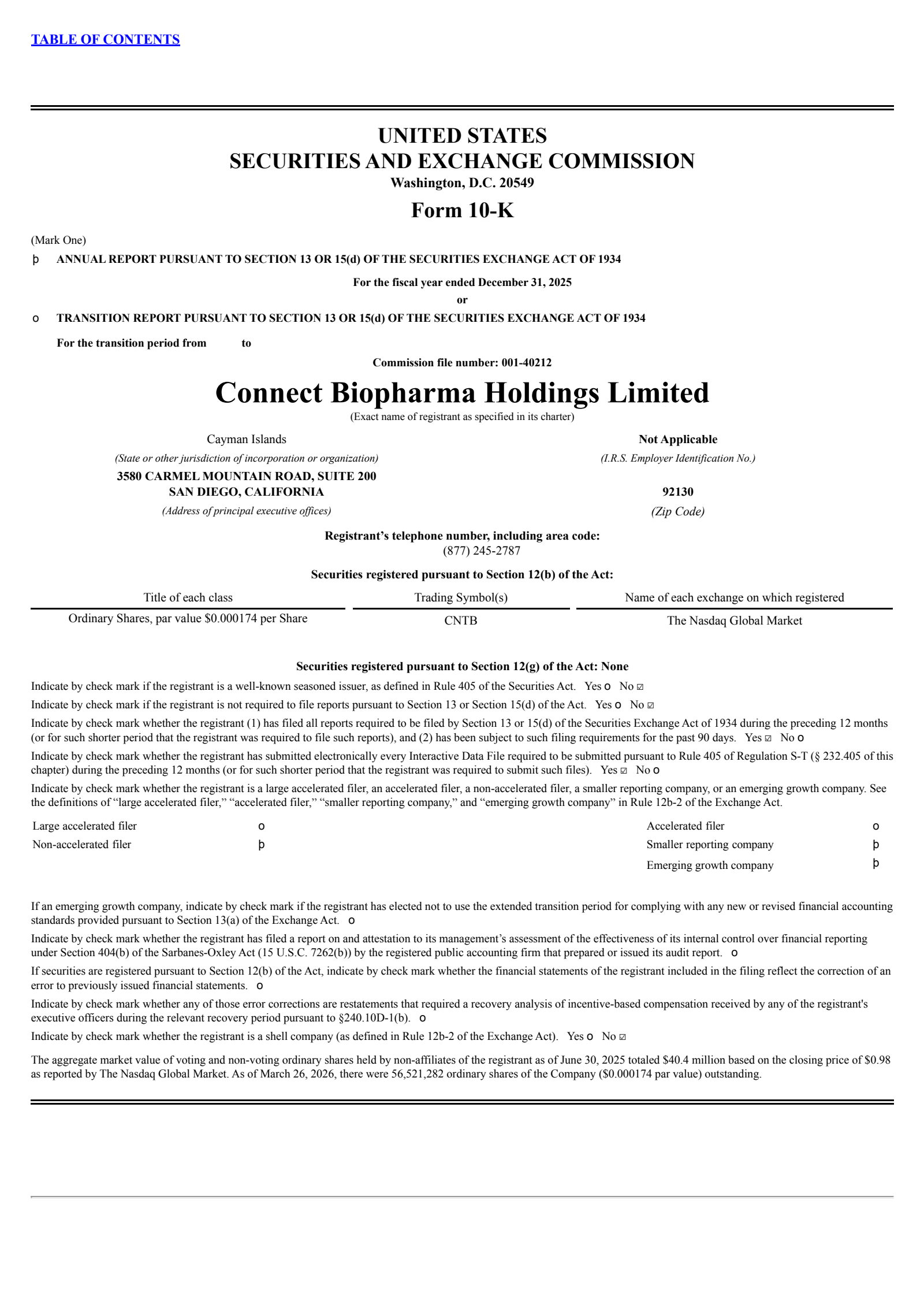 Connect Biopharma's Q4 2025 Annual report