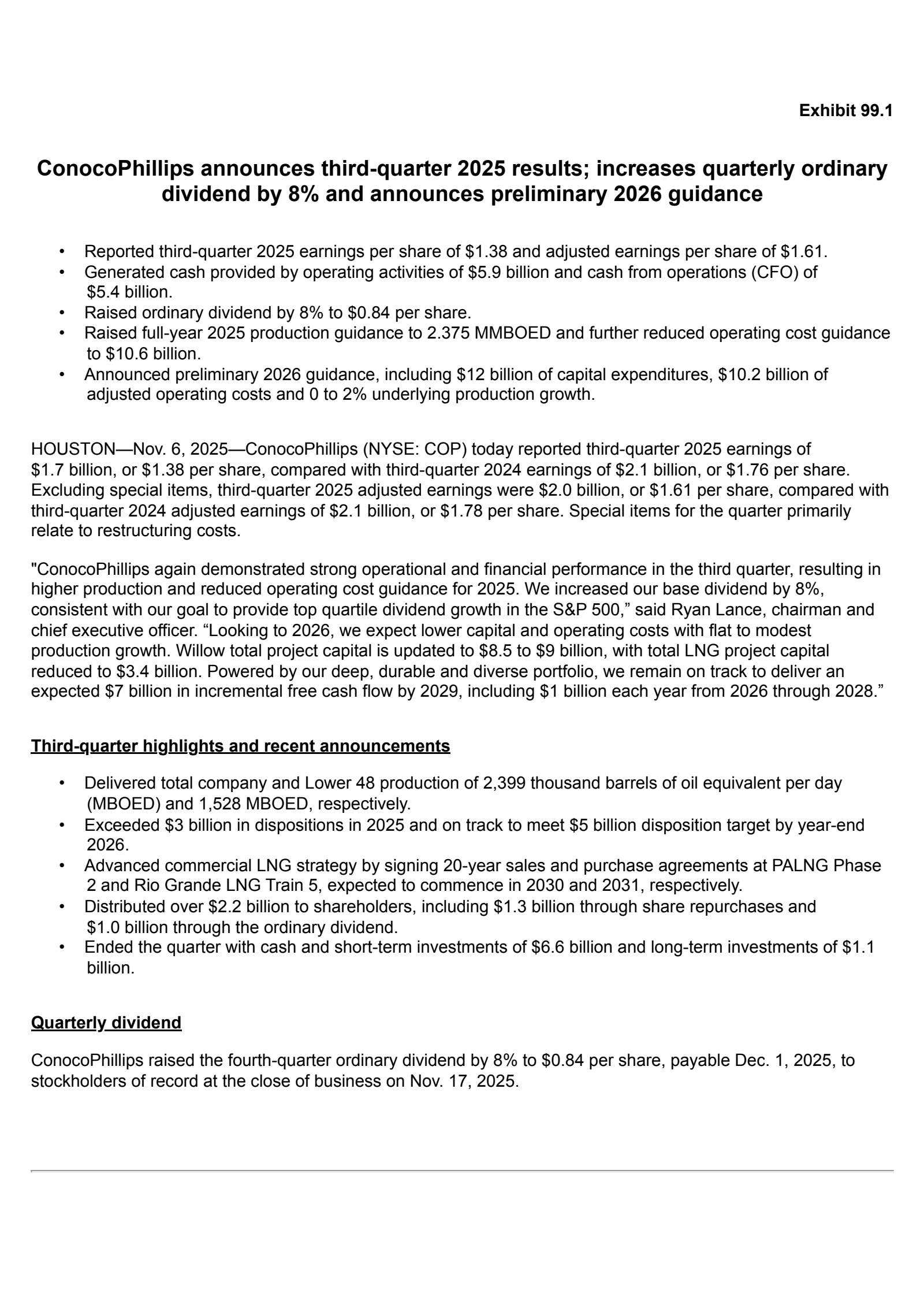 ConocoPhillips' Q3 2025 Earnings Release