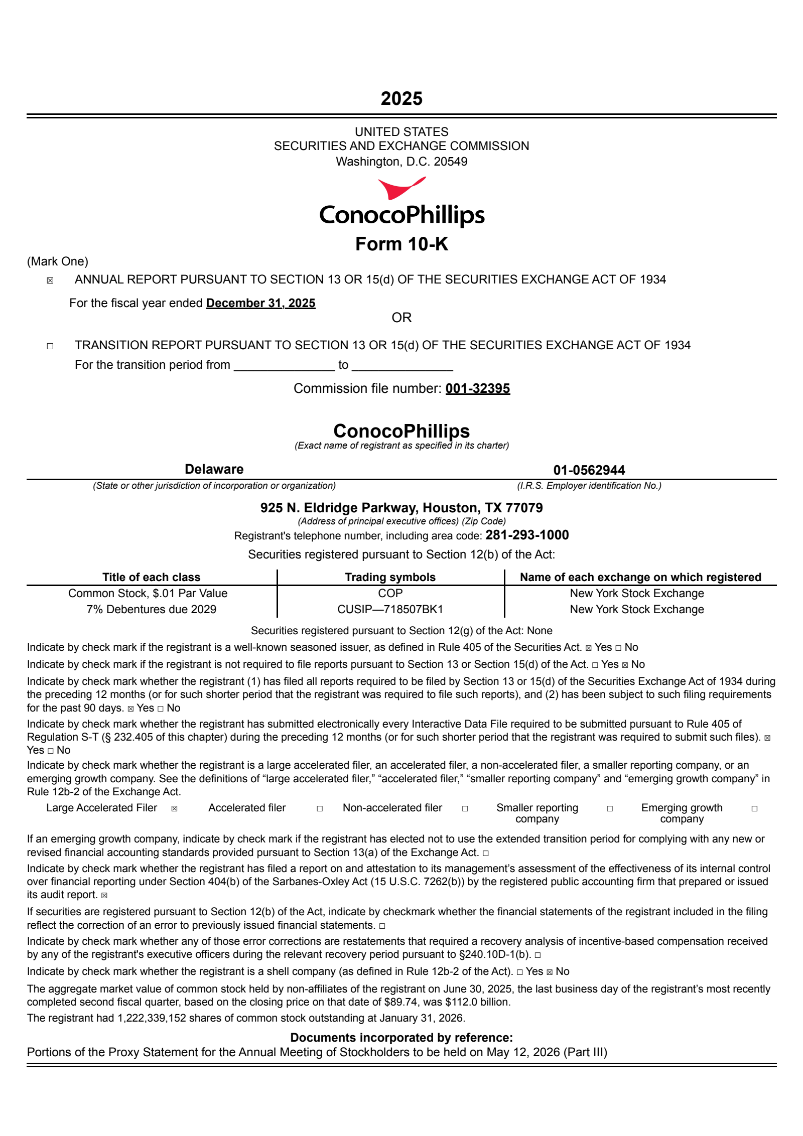ConocoPhillips' Q4 2025 Annual report