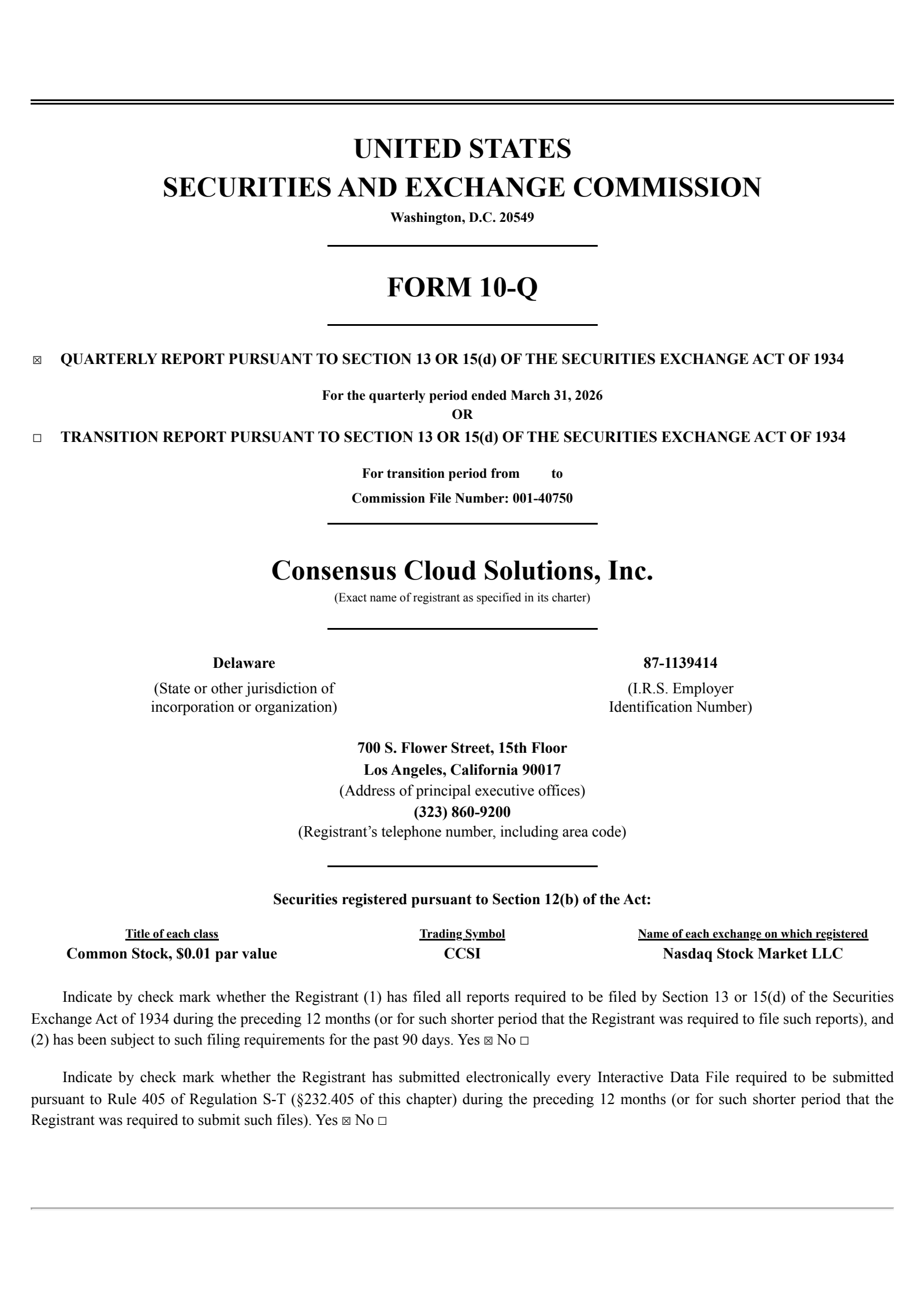 Consensus Cloud Solutions' Q1 2026 Quarterly report