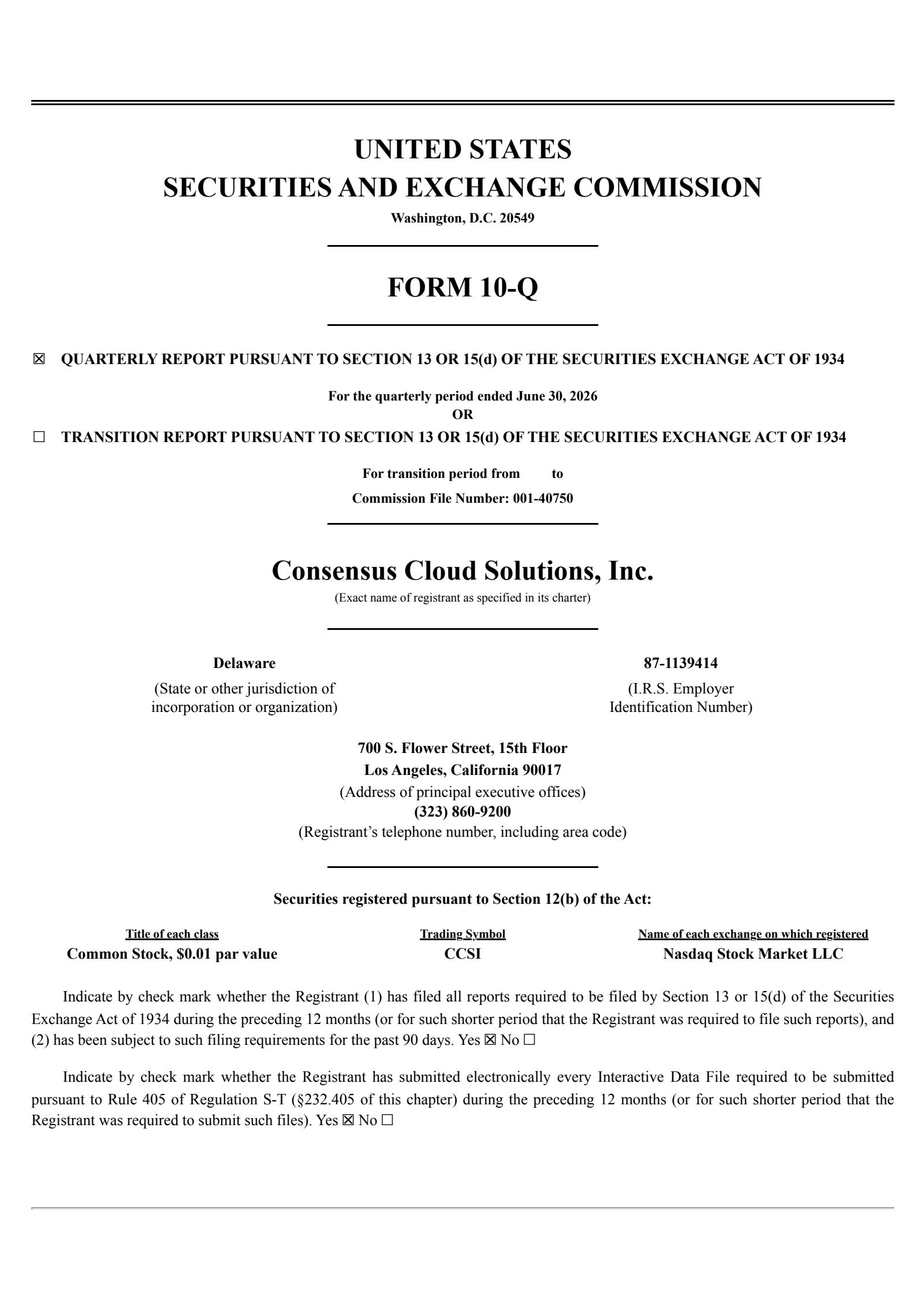 Consensus Cloud Solutions' Q2 2026 Quarterly report
