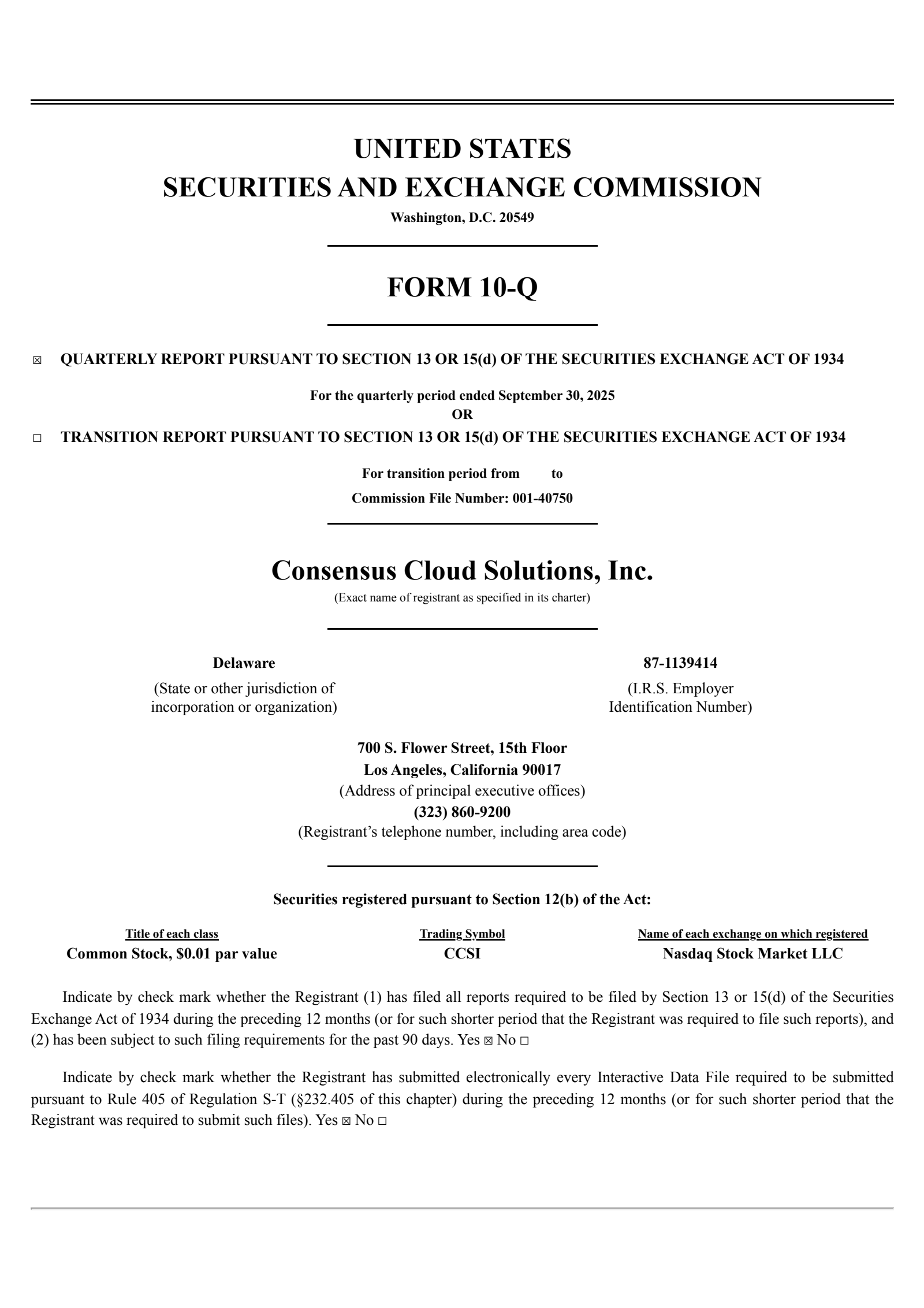 Consensus Cloud Solutions' Q3 2025 Quarterly Report