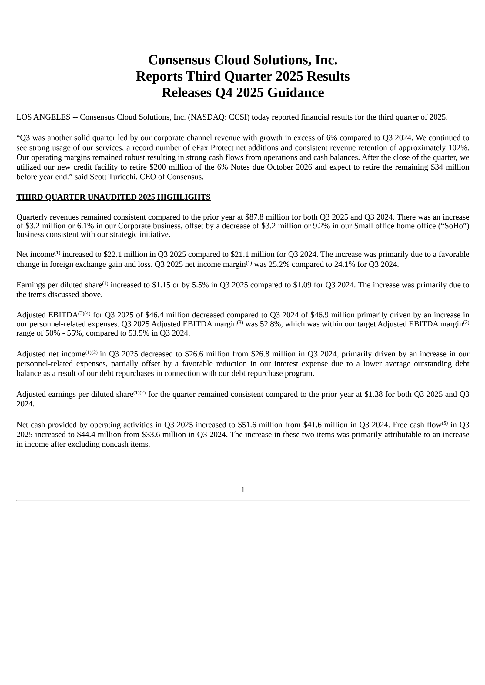 Consensus Cloud Solutions' Q3 2025 Earnings Release