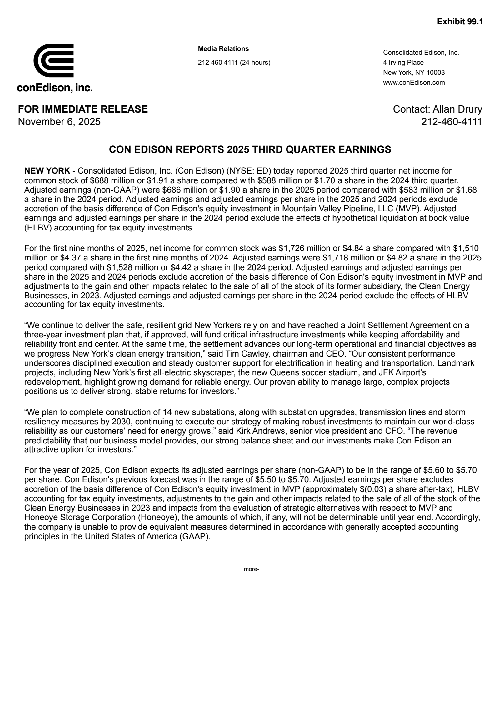 Consolidated Edison's Q3 2025 Earnings Release