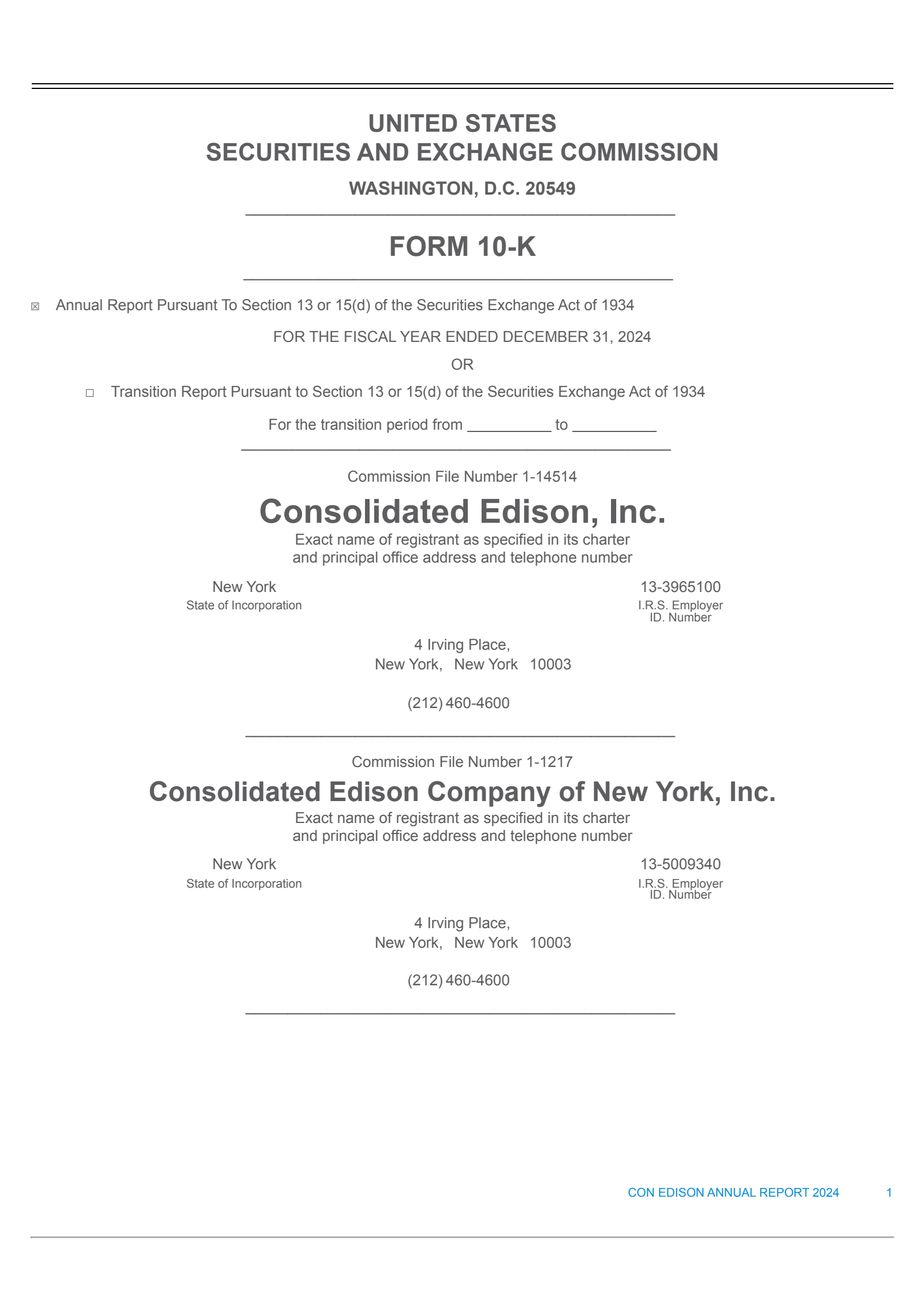 Consolidated Edison's Q4 2024 Annual report