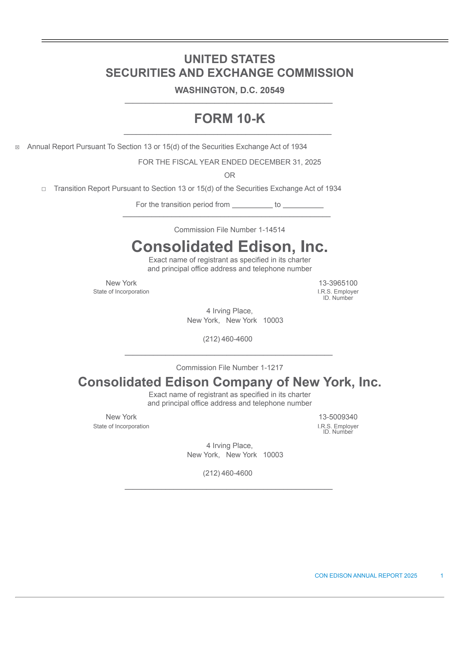 Consolidated Edison's Q4 2025 Annual report