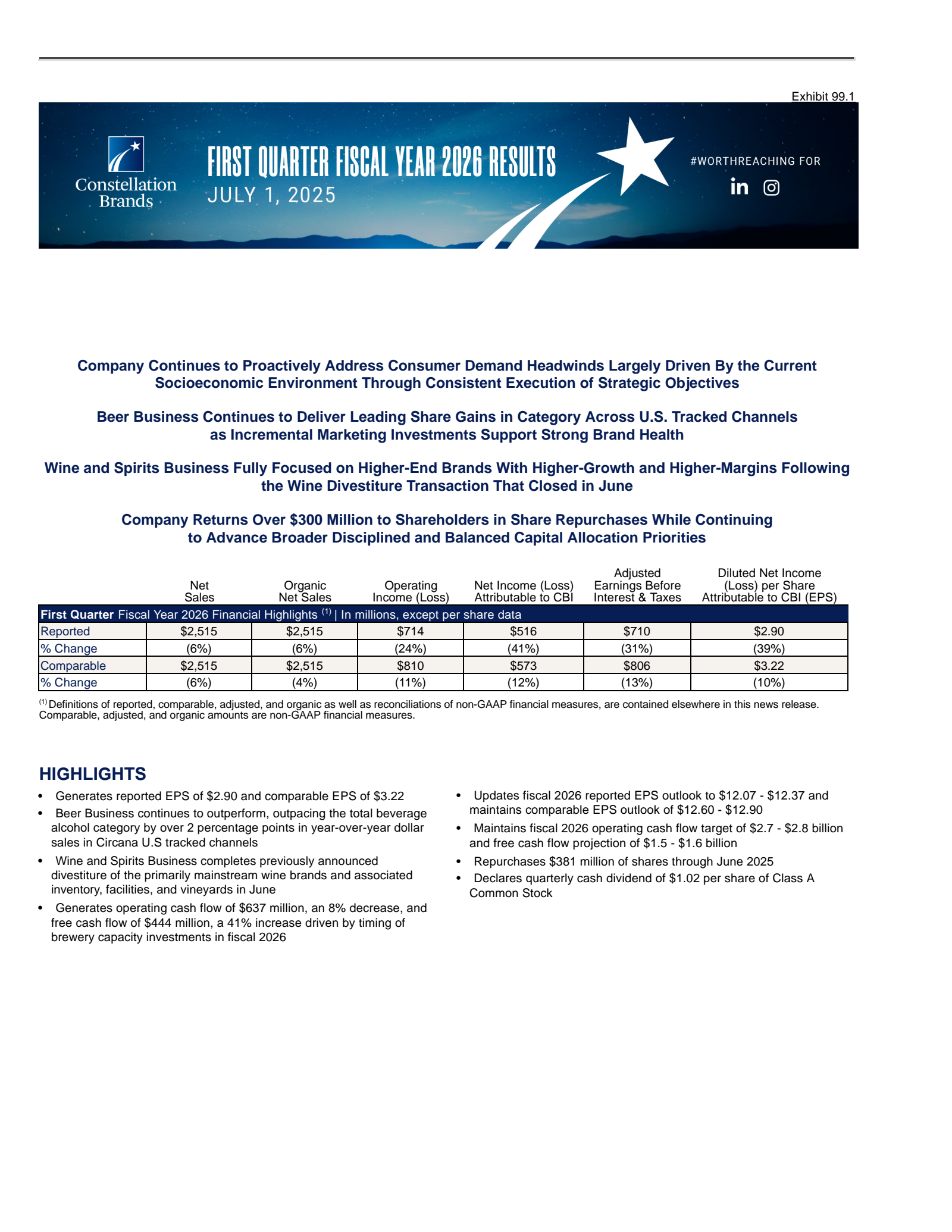 Constellation Brands' Q1 2026 Earnings Release