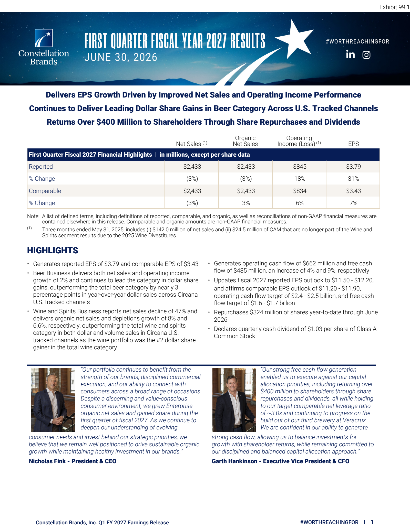 Constellation Brands' Q1 2027 Press Release