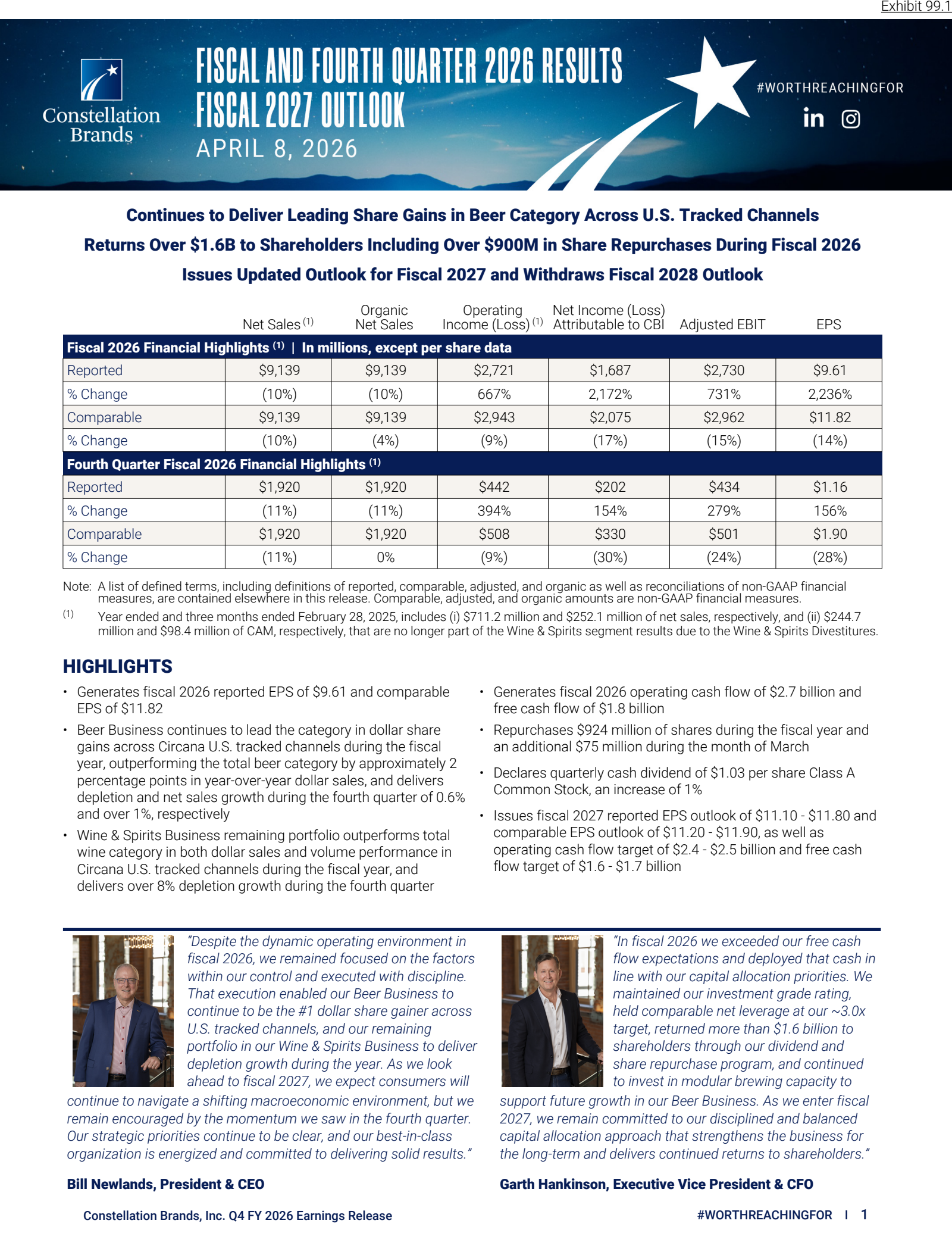 Constellation Brands' Q4 2026 Press Release