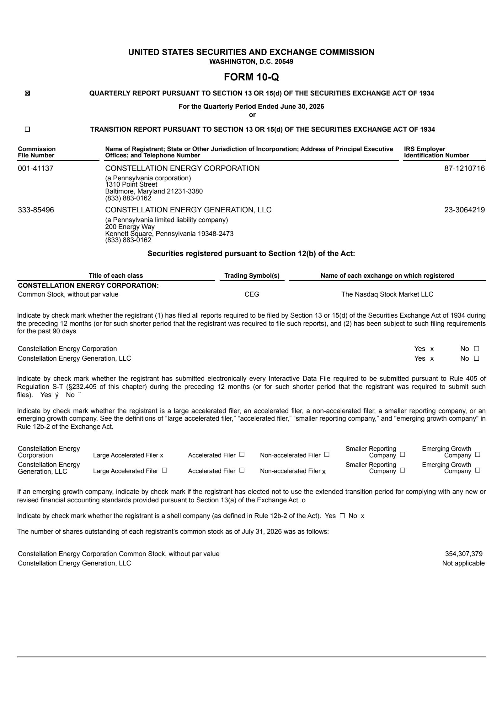 Constellation Energy's Q2 2026 Quarterly report