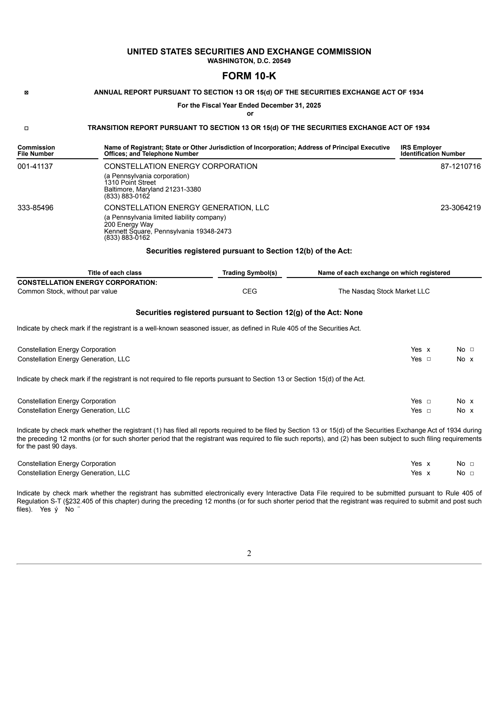 Constellation Energy's Q4 2025 Annual report