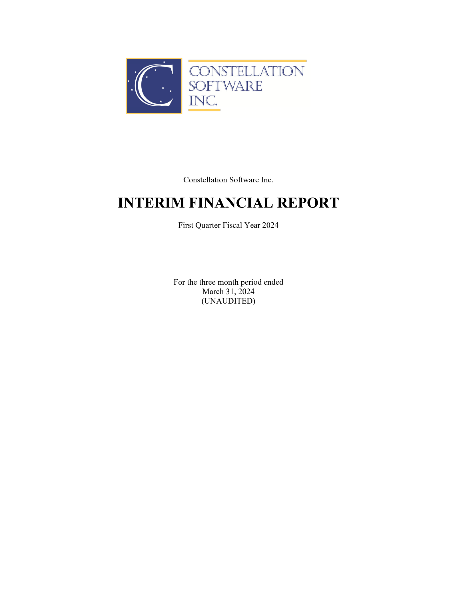 Constellation Software's Q1 2024 Interim report
