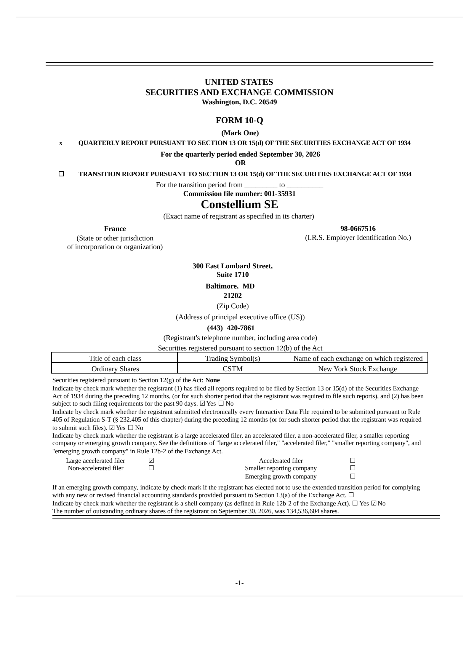 Constellium's Q3 2026 Quarterly report