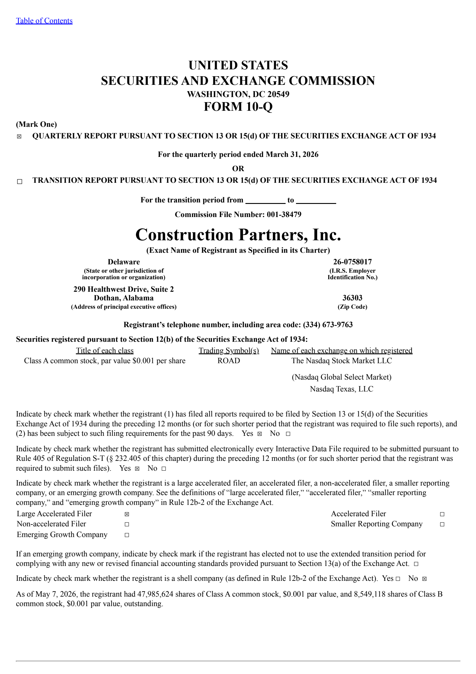 Construction Partners' Q2 2026 Quarterly report