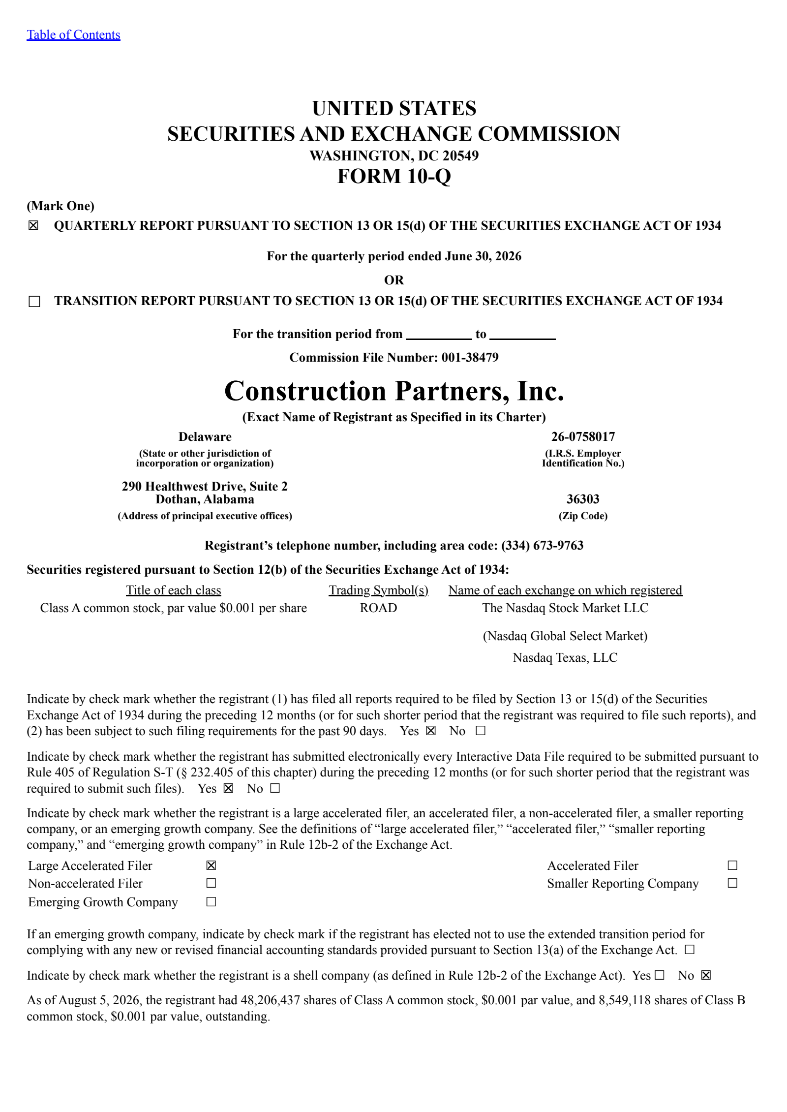 Construction Partners' Q3 2026 Quarterly report