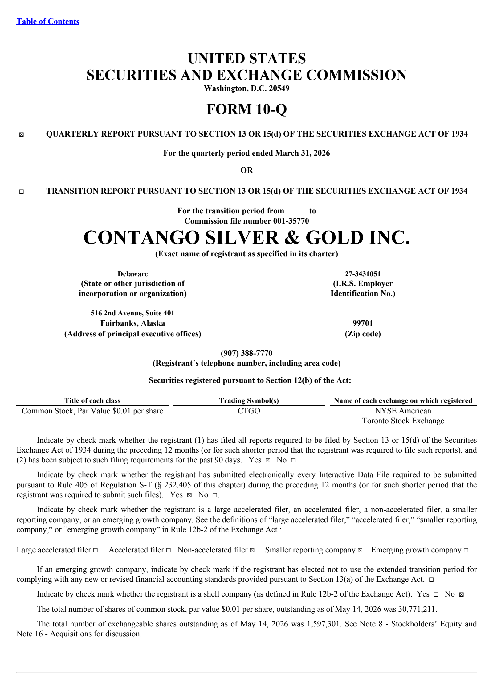Contango ORE's Q1 2026 Quarterly report