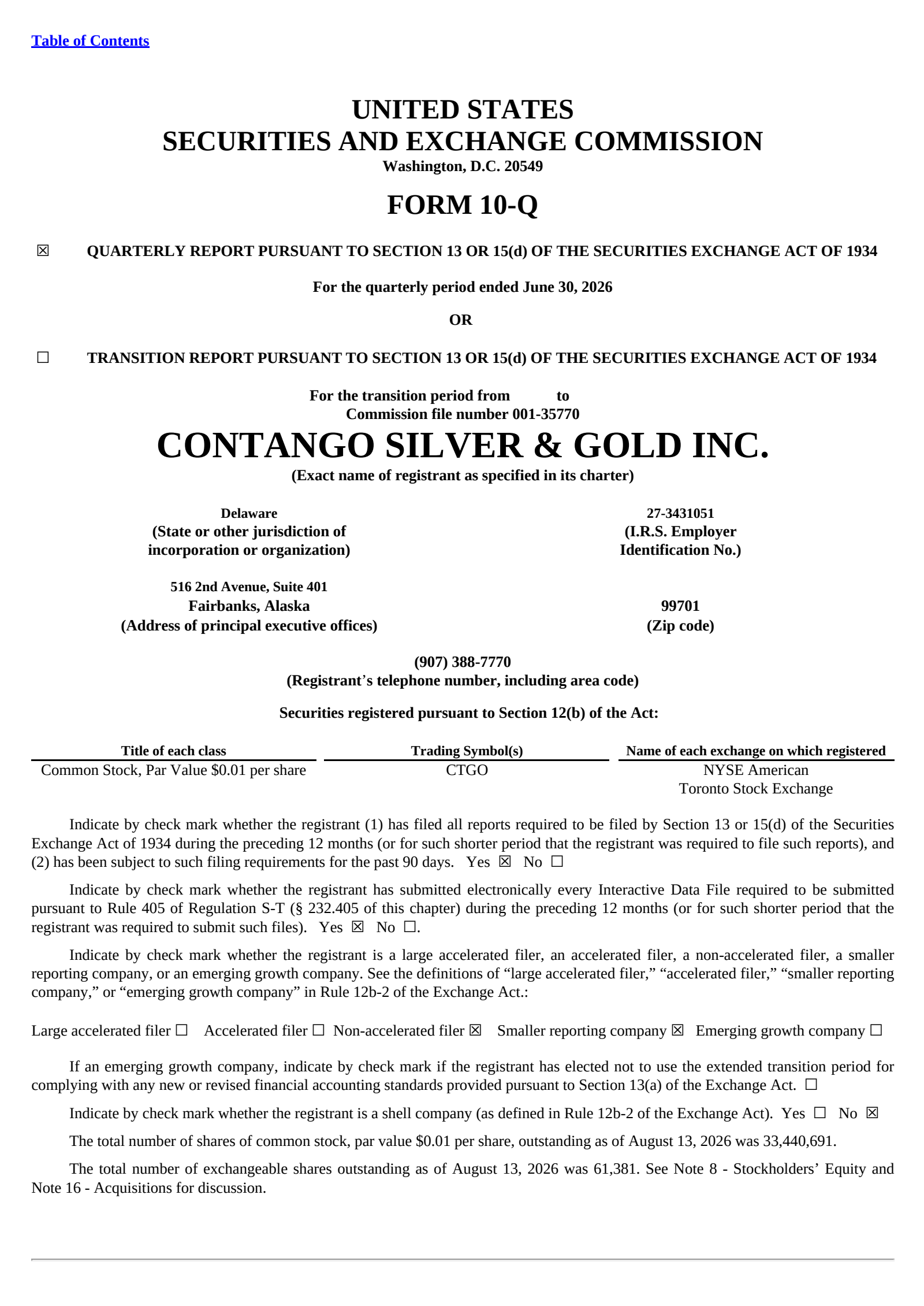 Contango ORE's Q2 2026 Quarterly report