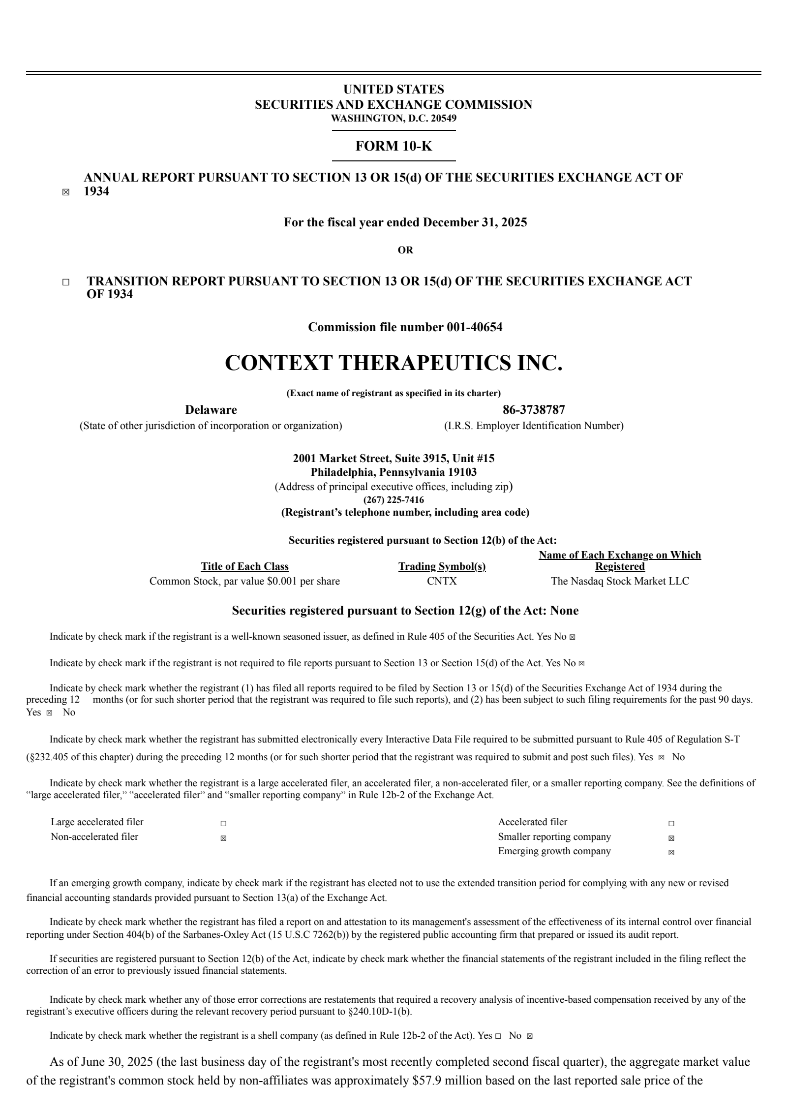 Context Therapeutics' Q4 2025 Annual report