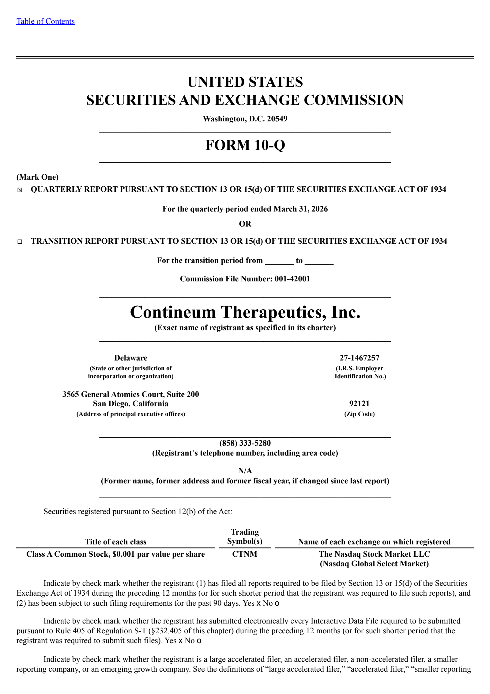 Contineum Therapeutics' Q1 2026 Quarterly report