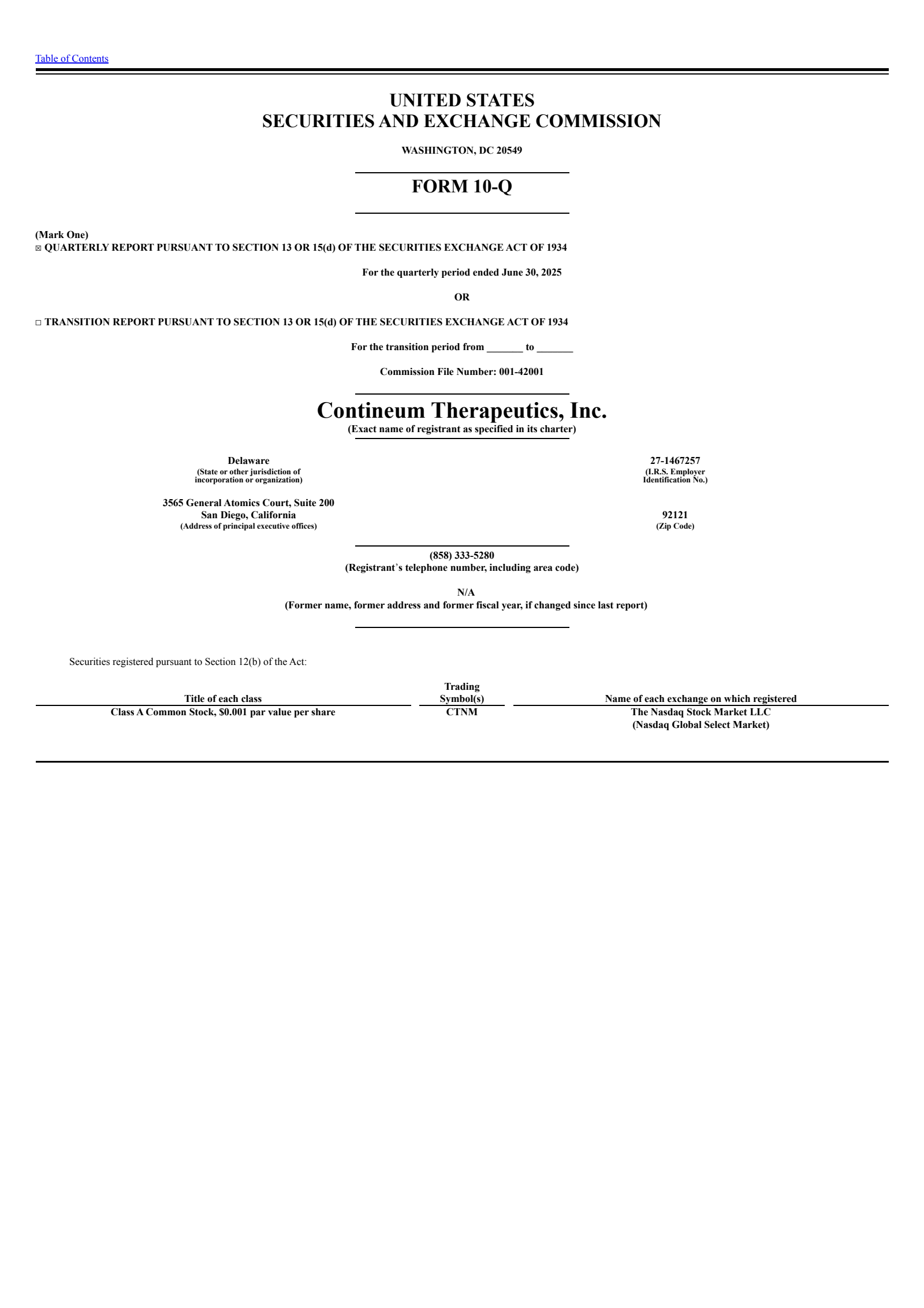 Contineum Therapeutics' Q2 2025 Quarterly report
