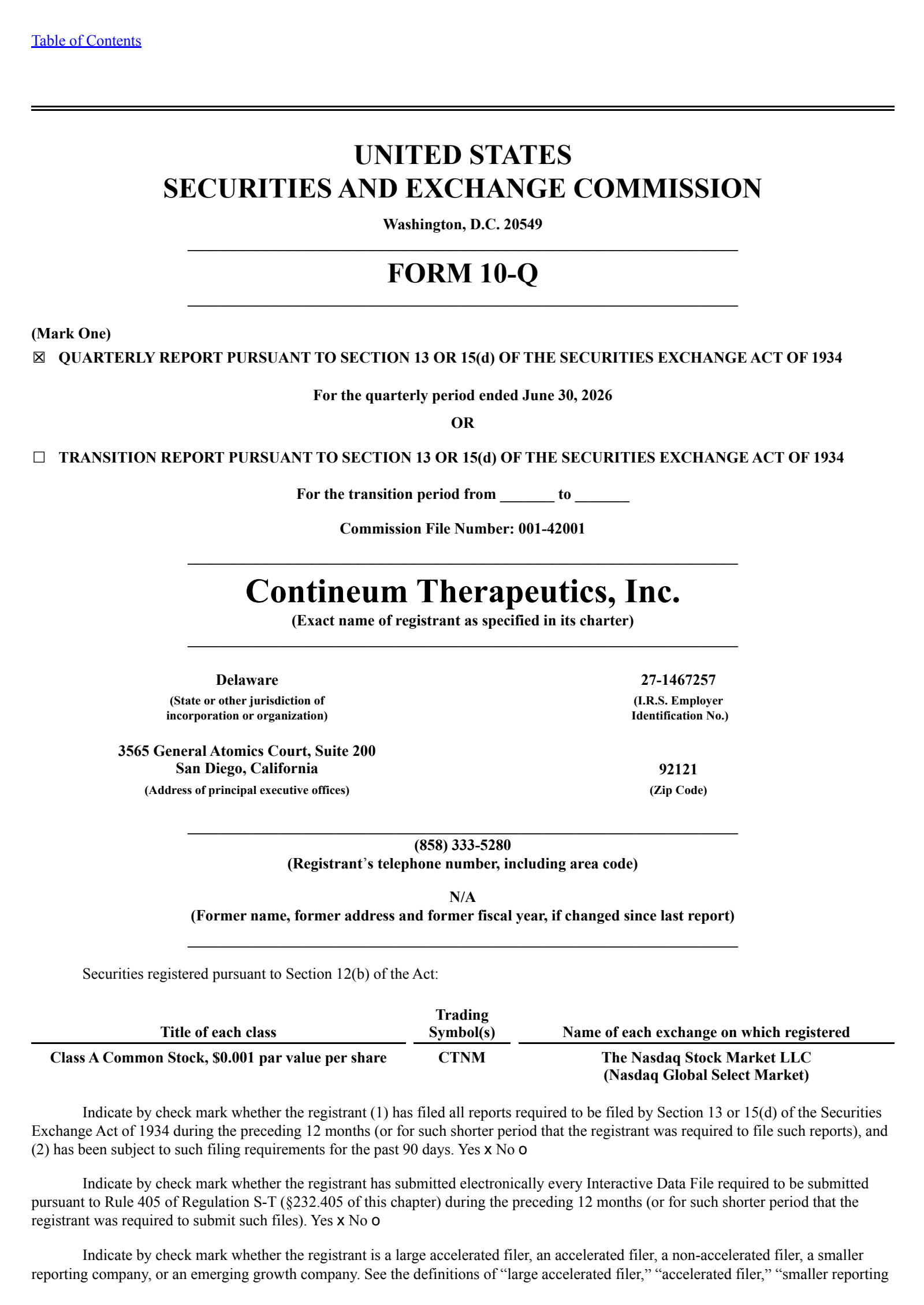 Contineum Therapeutics' Q2 2026 Quarterly report