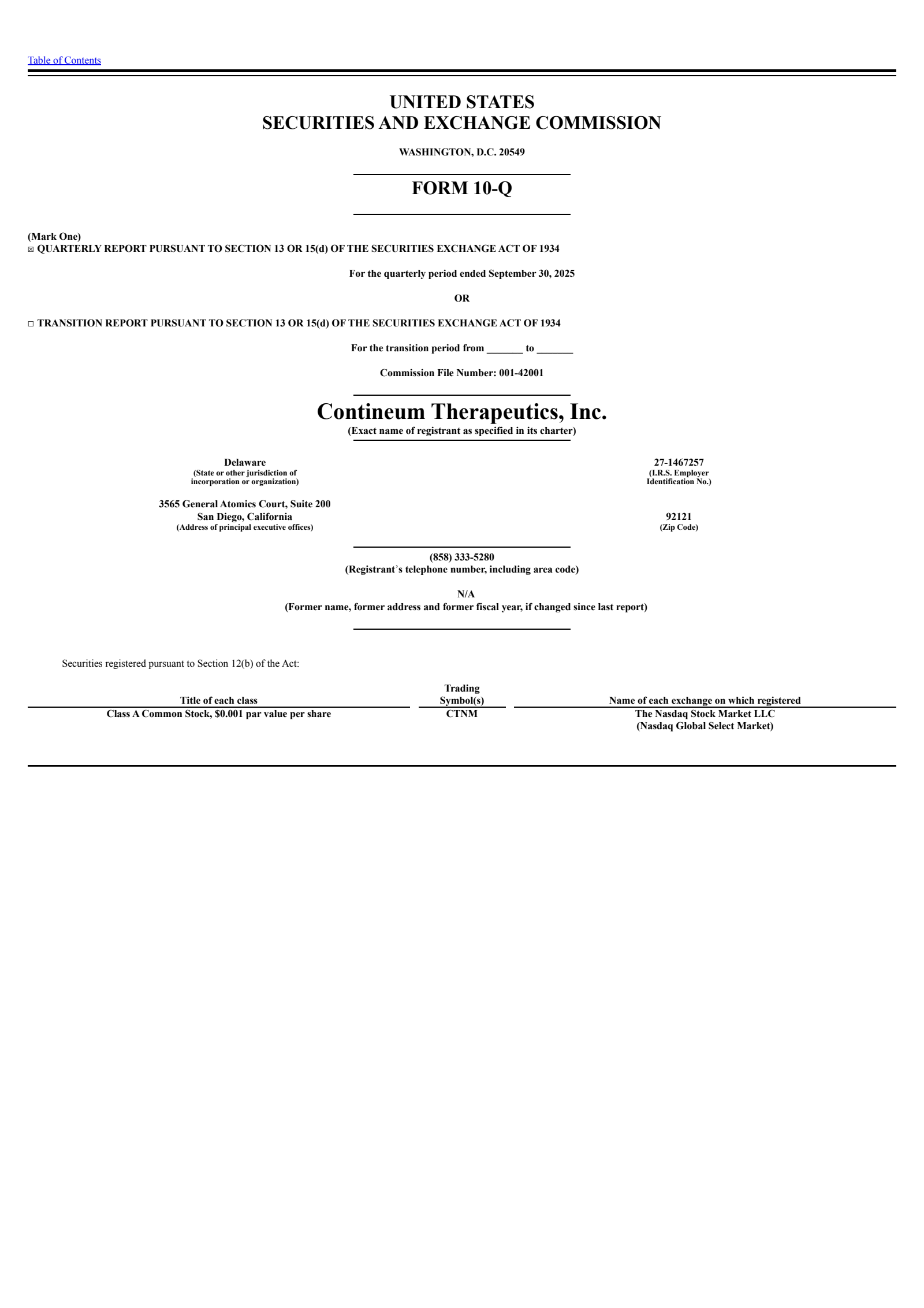 Contineum Therapeutics' Q3 2025 Quarterly Report