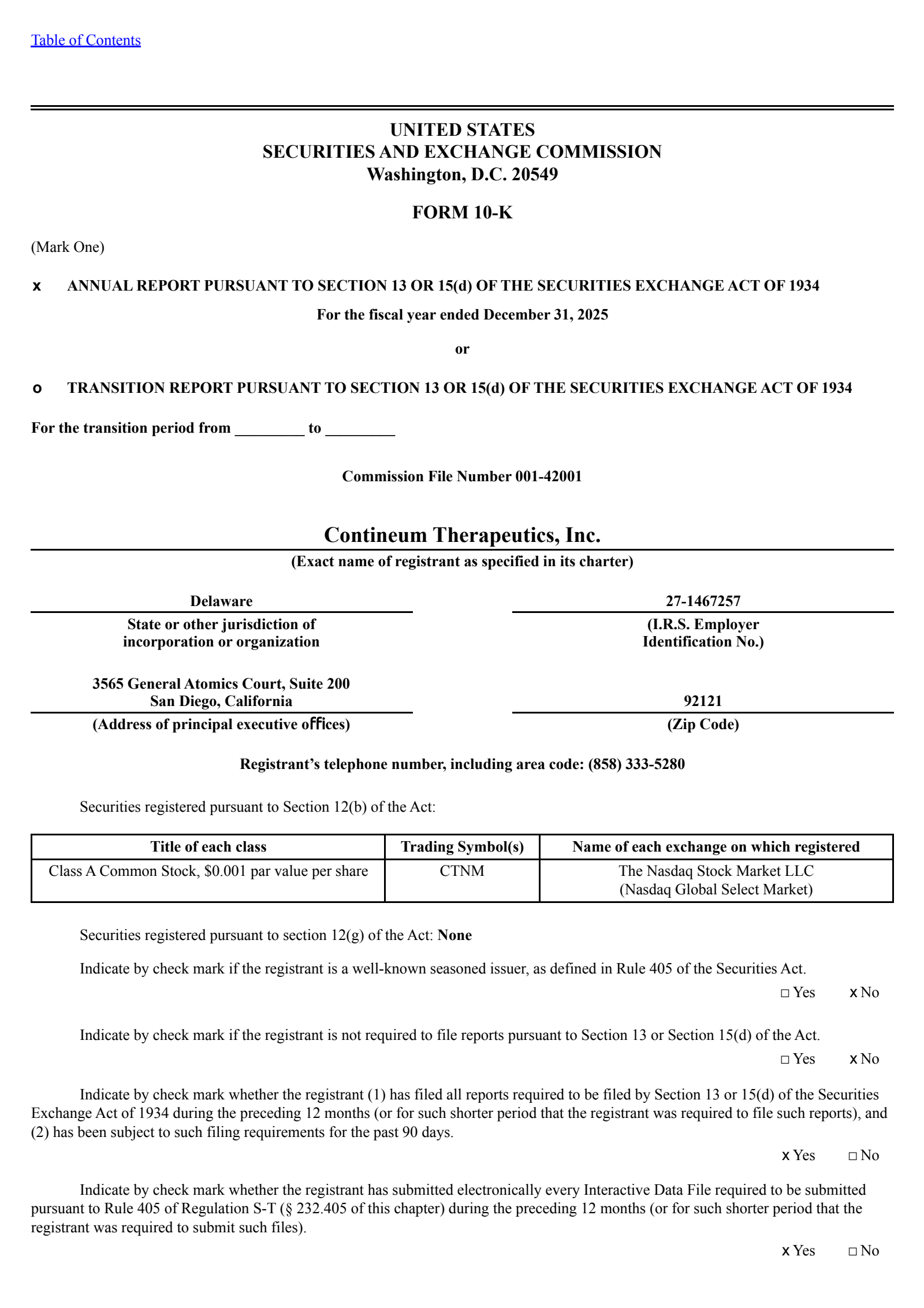 Contineum Therapeutics' Q4 2025 Annual report