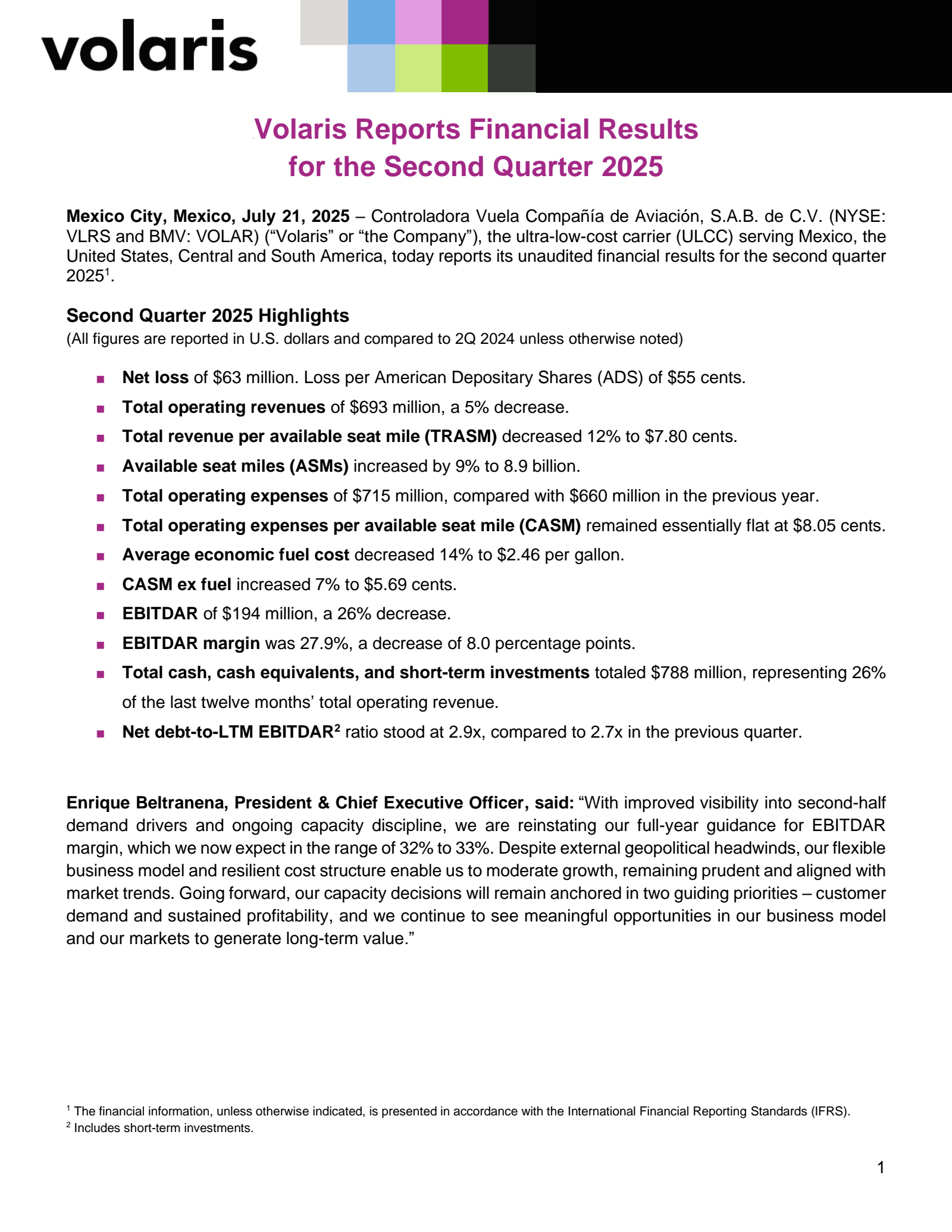 Controladora Vuela Compania de Aviacion's Q2 2025 Press Release