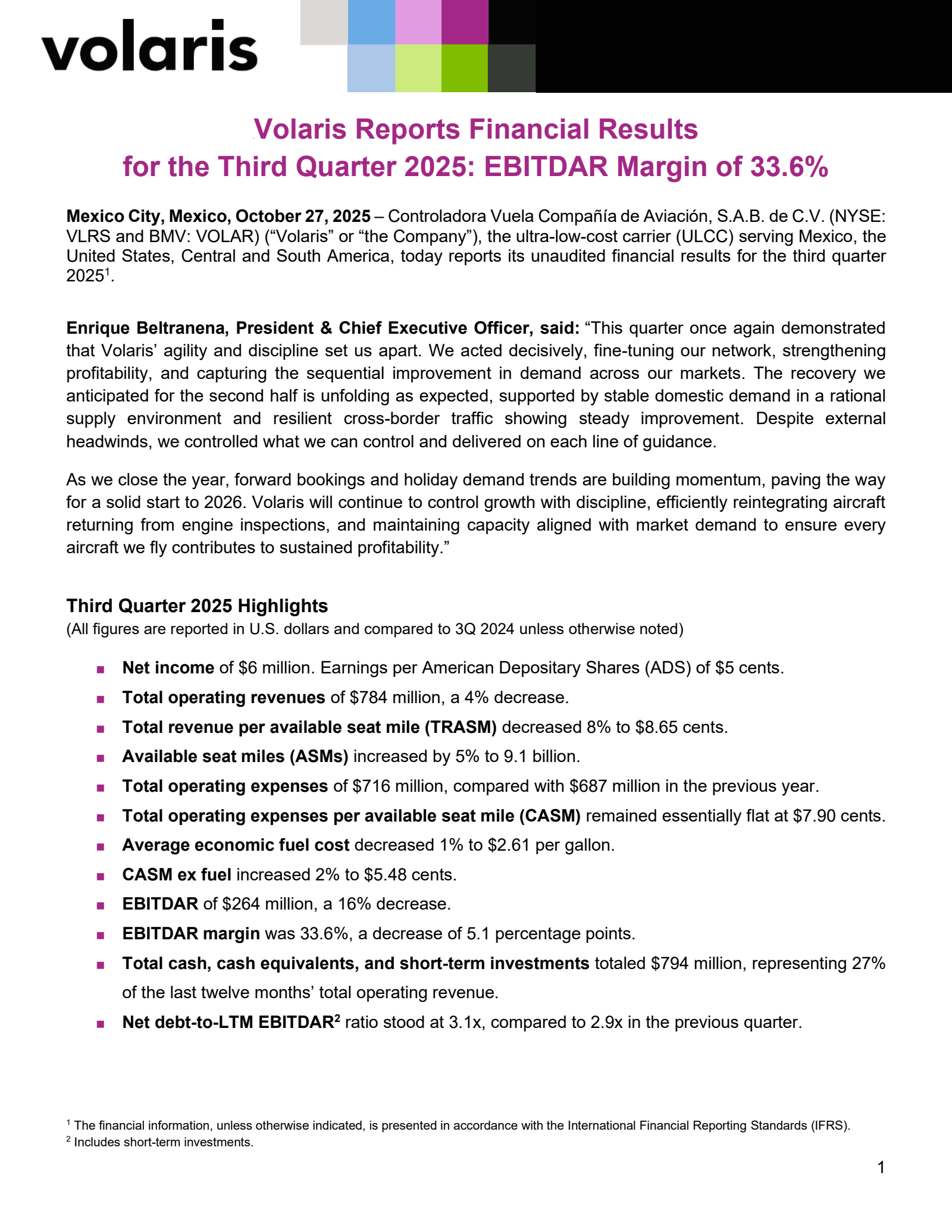 Controladora Vuela Compania de Aviacion's Q3 2025 Earnings Release