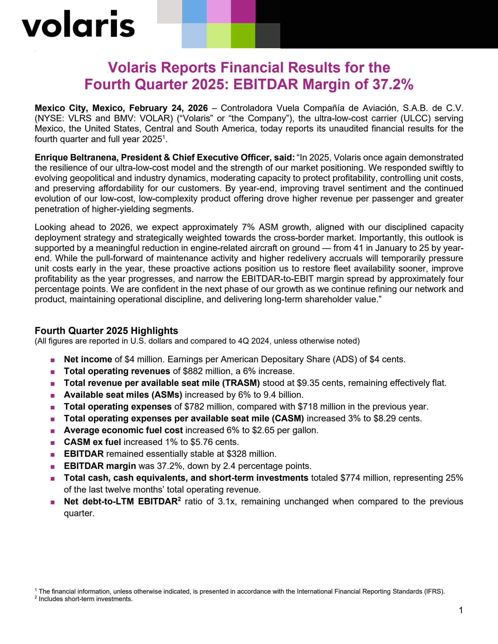 Controladora Vuela Compania de Aviacion's Q4 2025 Press Release