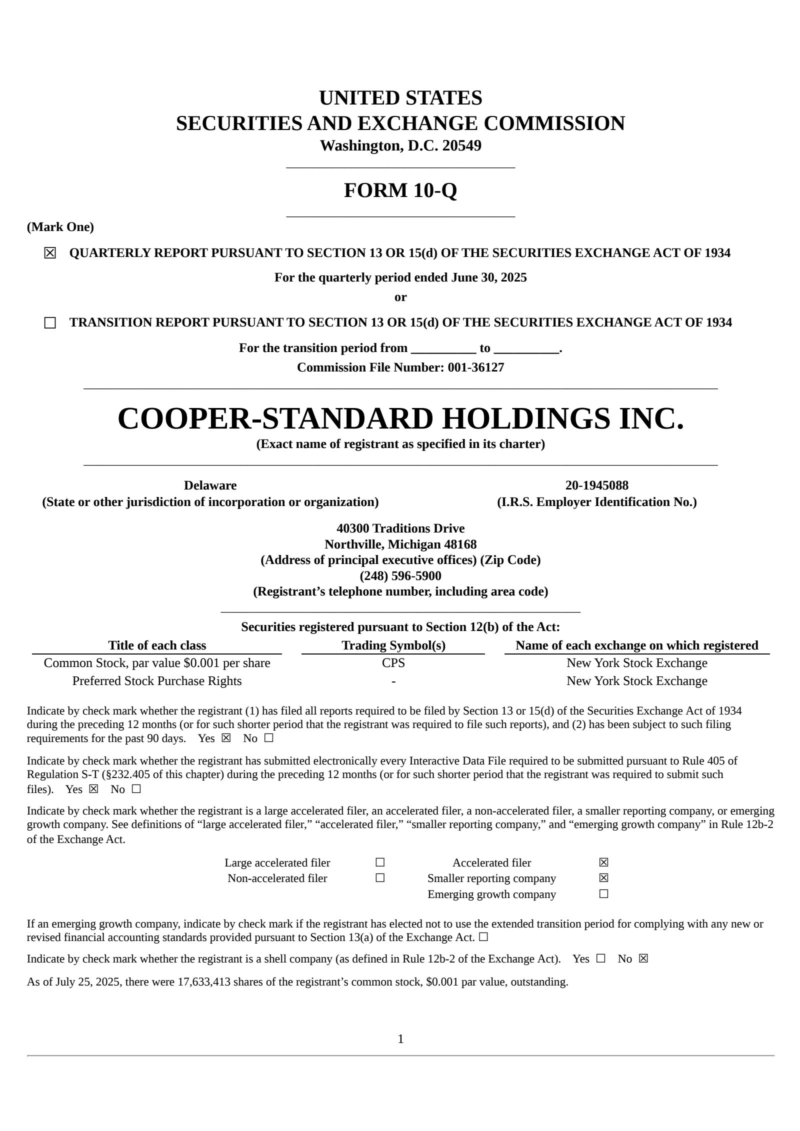 Cooper-Standard's Q2 2025 Quarterly report