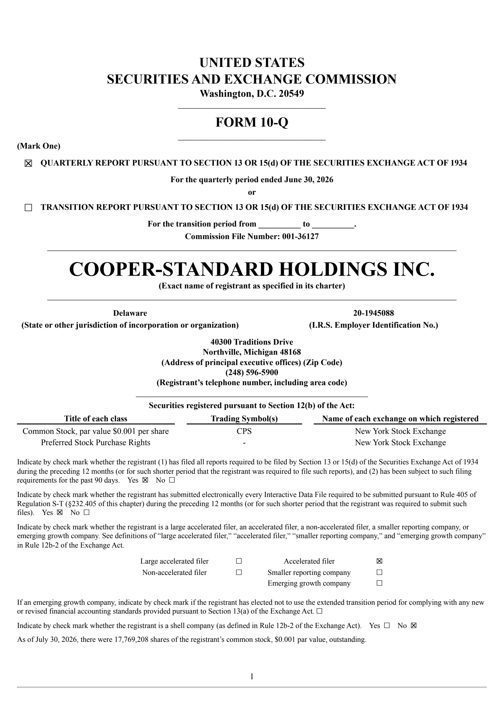 Cooper-Standard's Q2 2026 Quarterly report