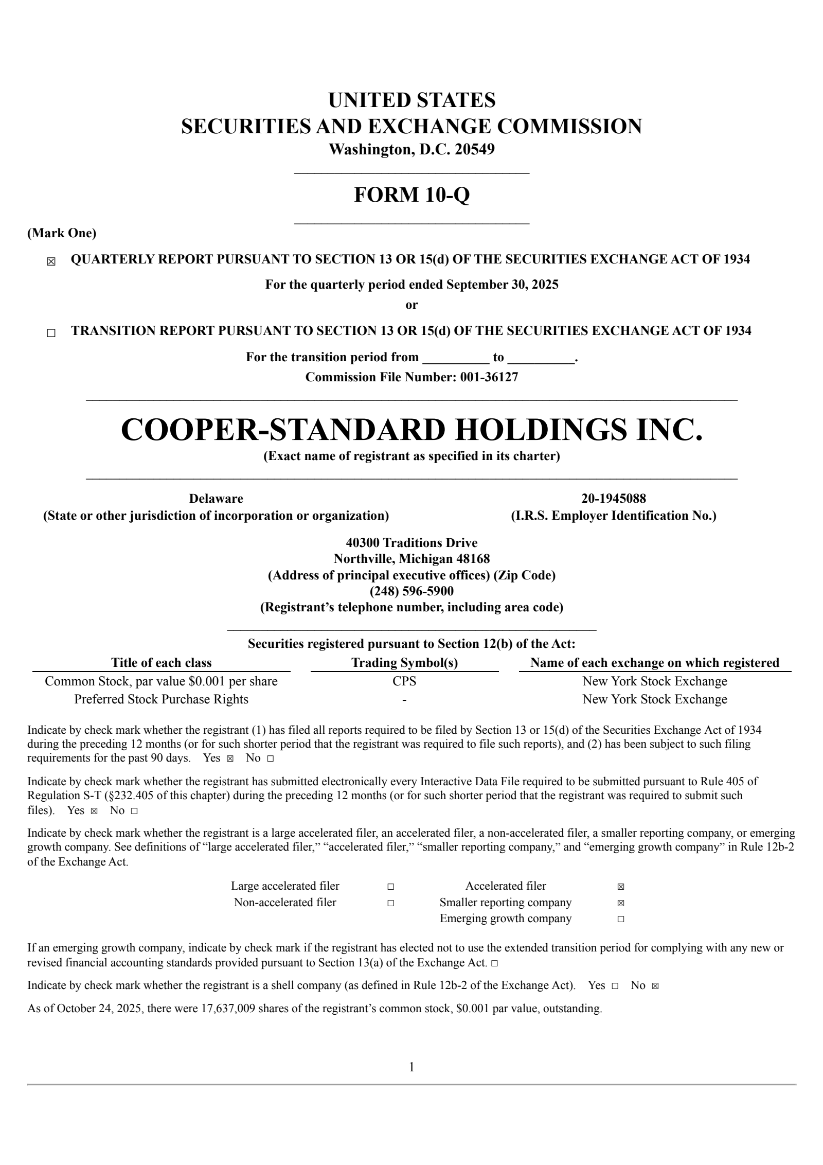 Cooper-Standard's Q3 2025 Quarterly Report