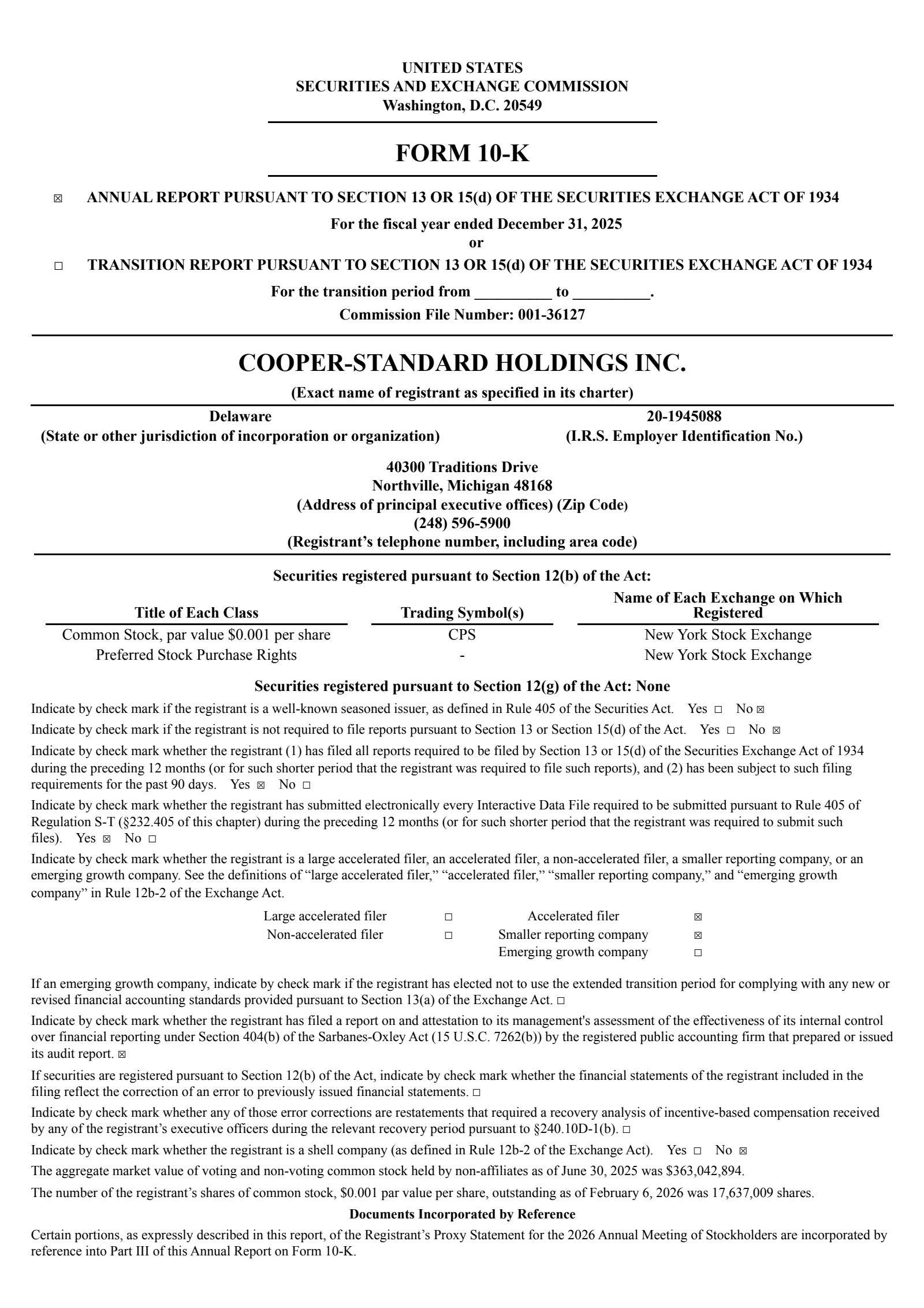 Cooper-Standard's Q4 2025 Annual report