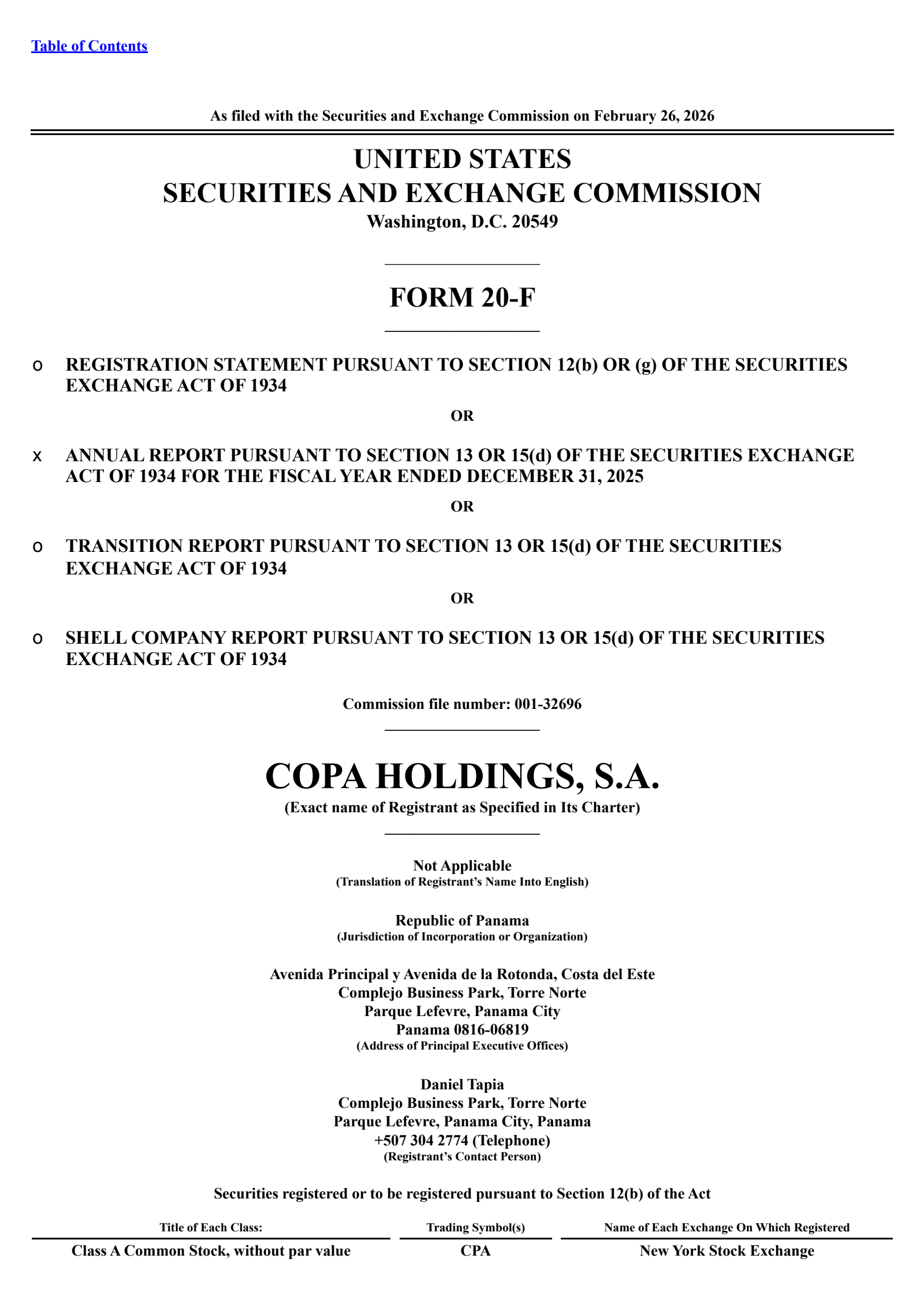 Copa's Q4 2025 Annual report